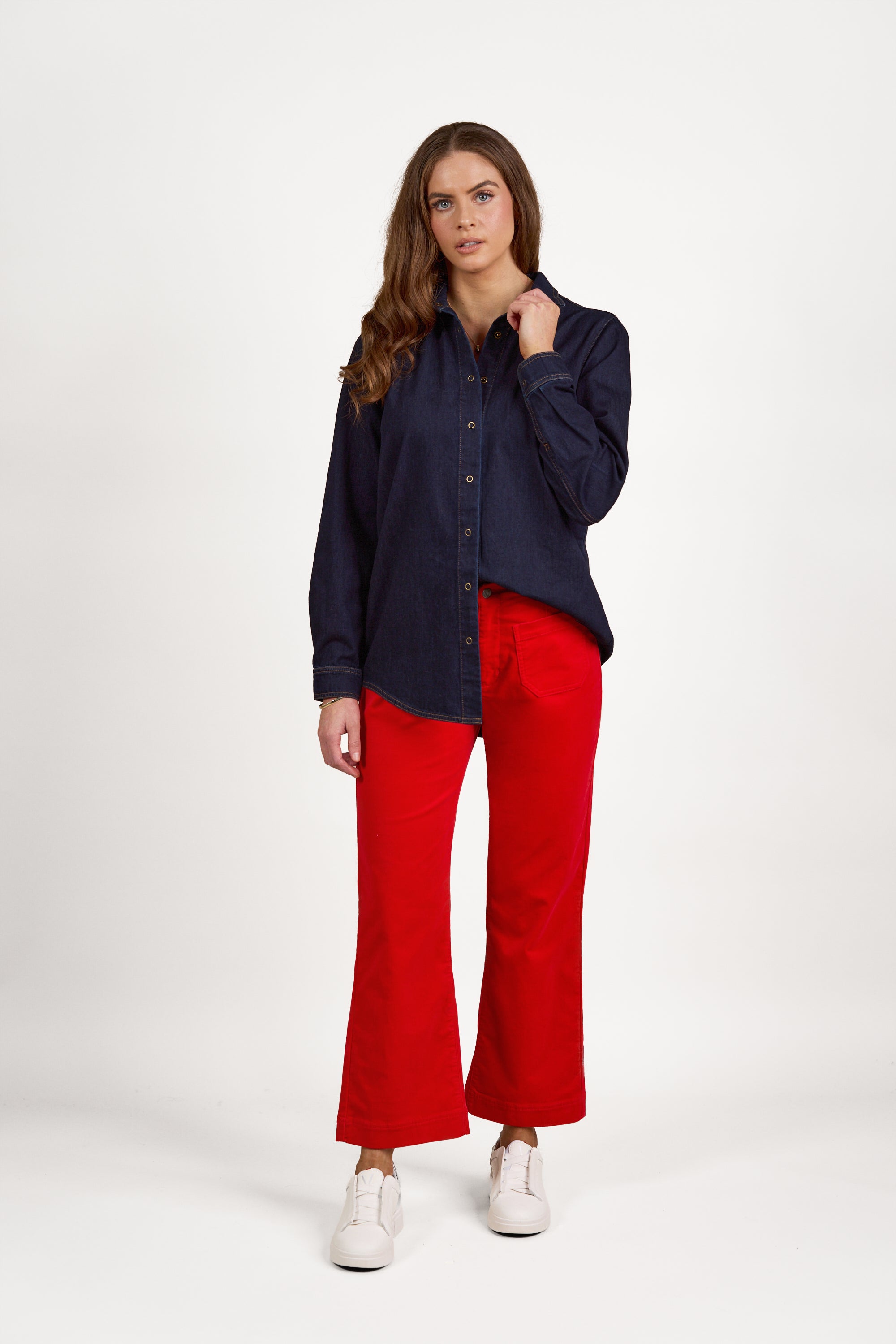 Vassalli Snap-Front Denim Shirt - Dark Denim