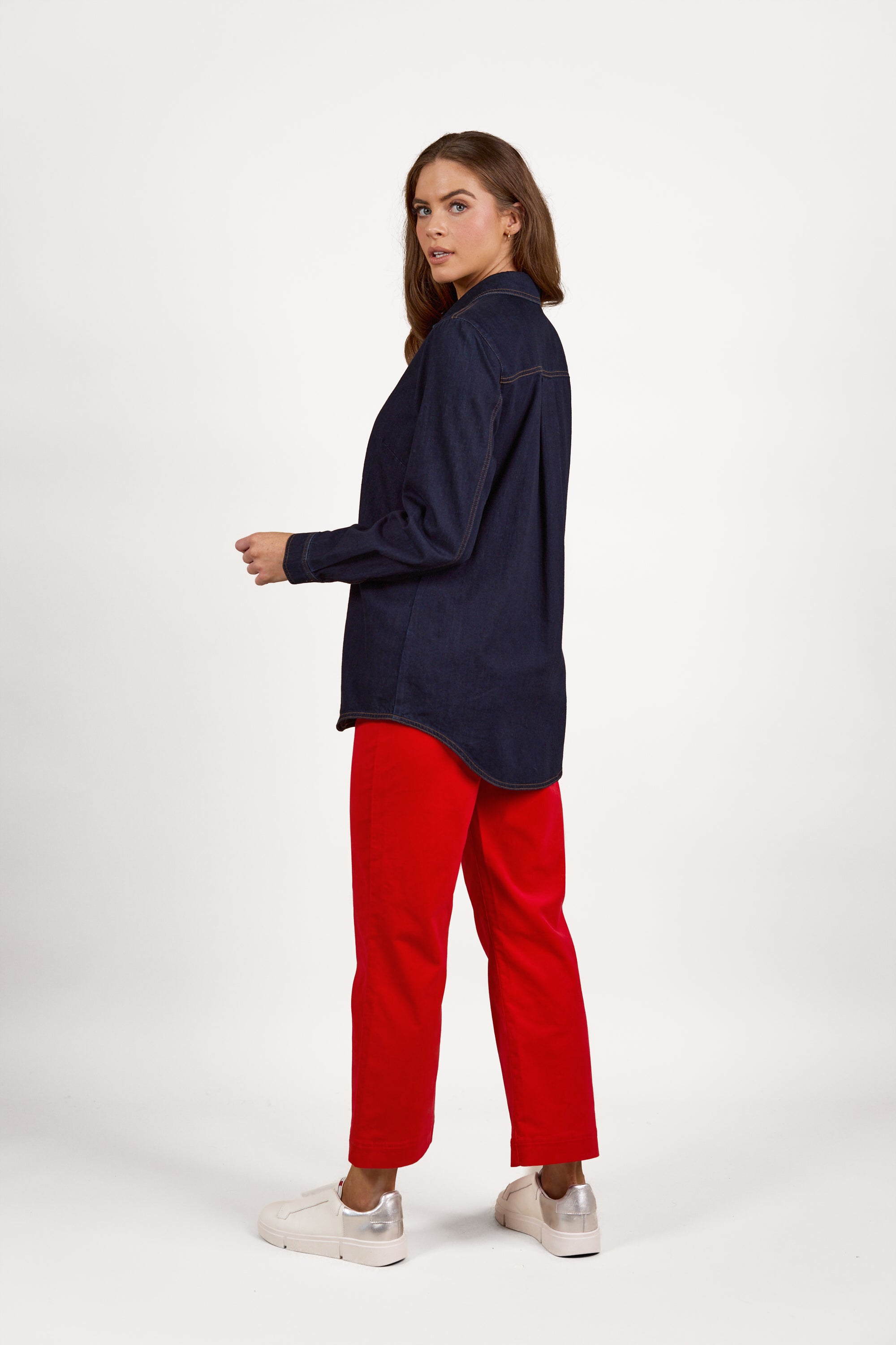 Vassalli Snap-Front Denim Shirt - Dark Denim