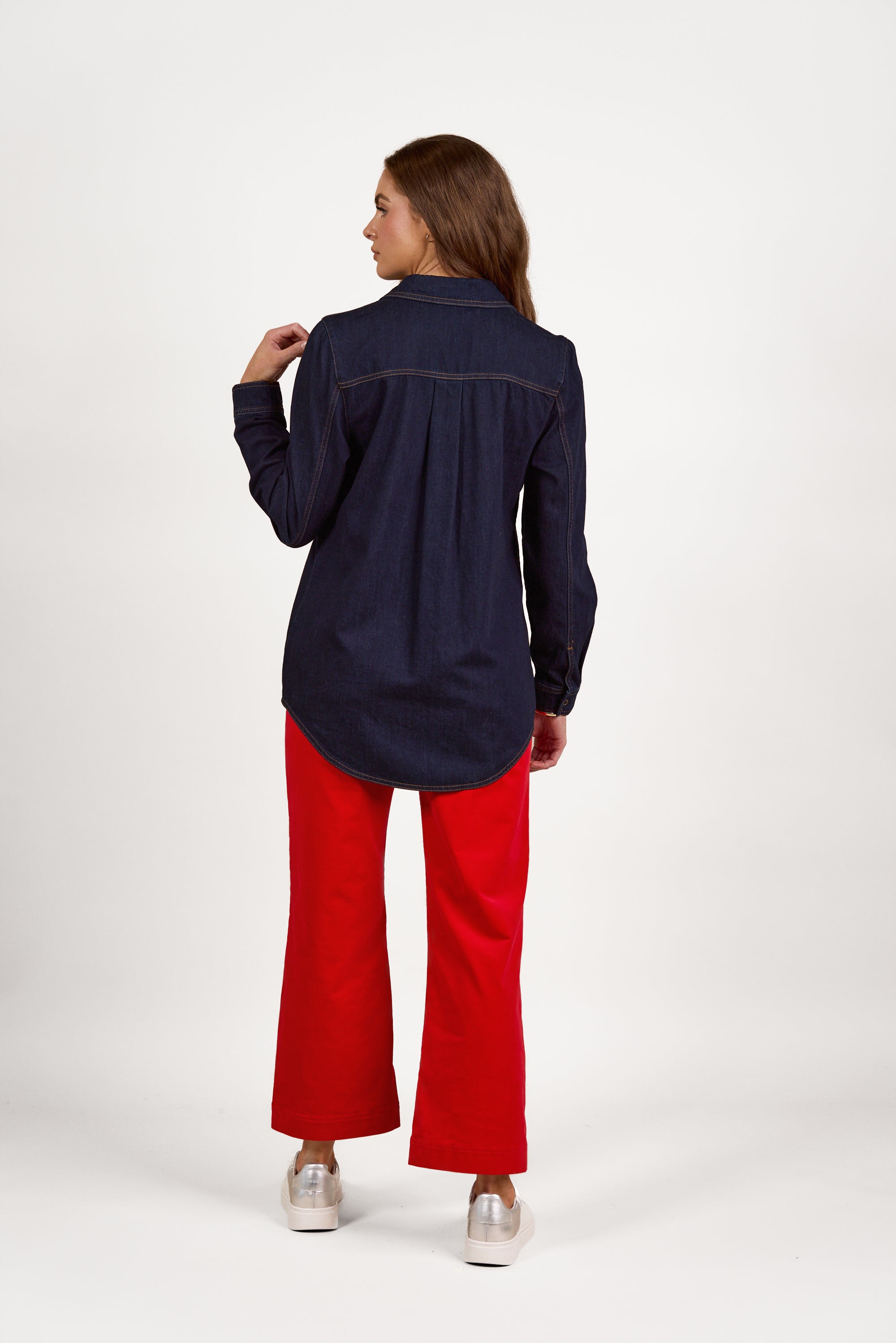 Vassalli Snap-Front Denim Shirt - Dark Denim
