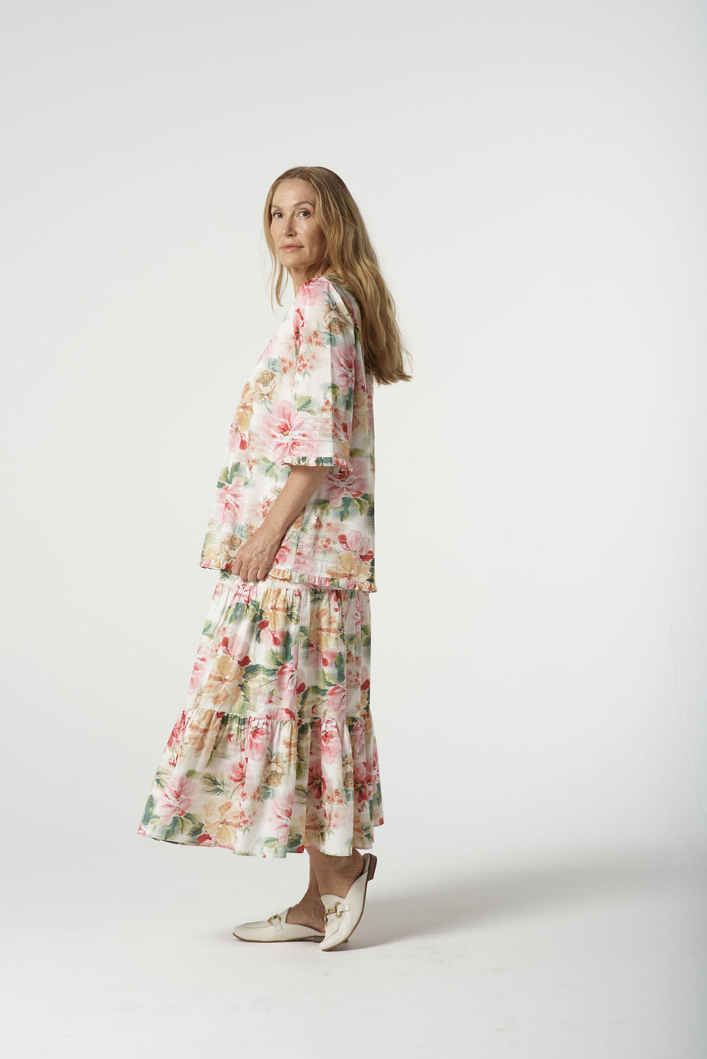 Goondiwindi Cotton Golden Cotton Trapeze Blouse - Blurred Floral