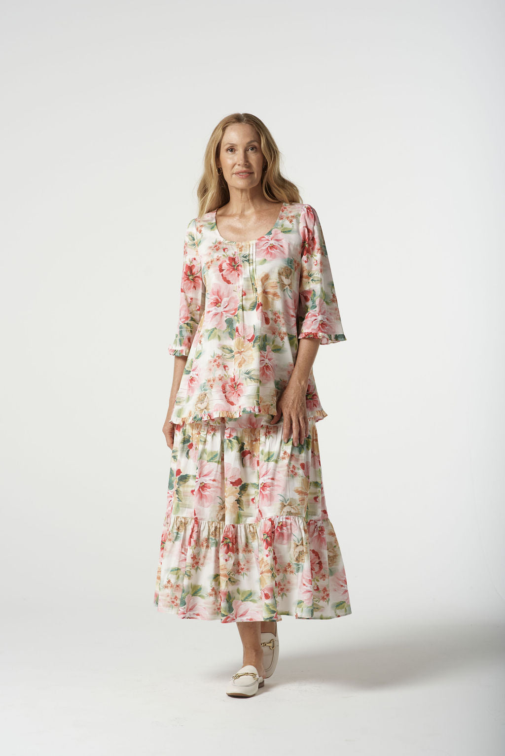 Goondiwindi Cotton Golden Cotton Trapeze Blouse - Blurred Floral