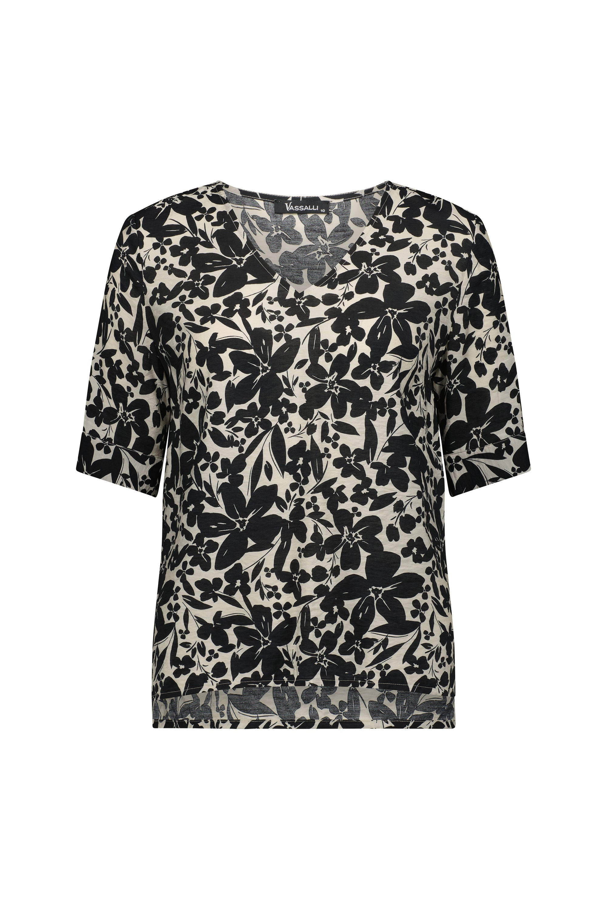 Vassalli V Neck Top with Elbow Length Sleeve - Manhattan