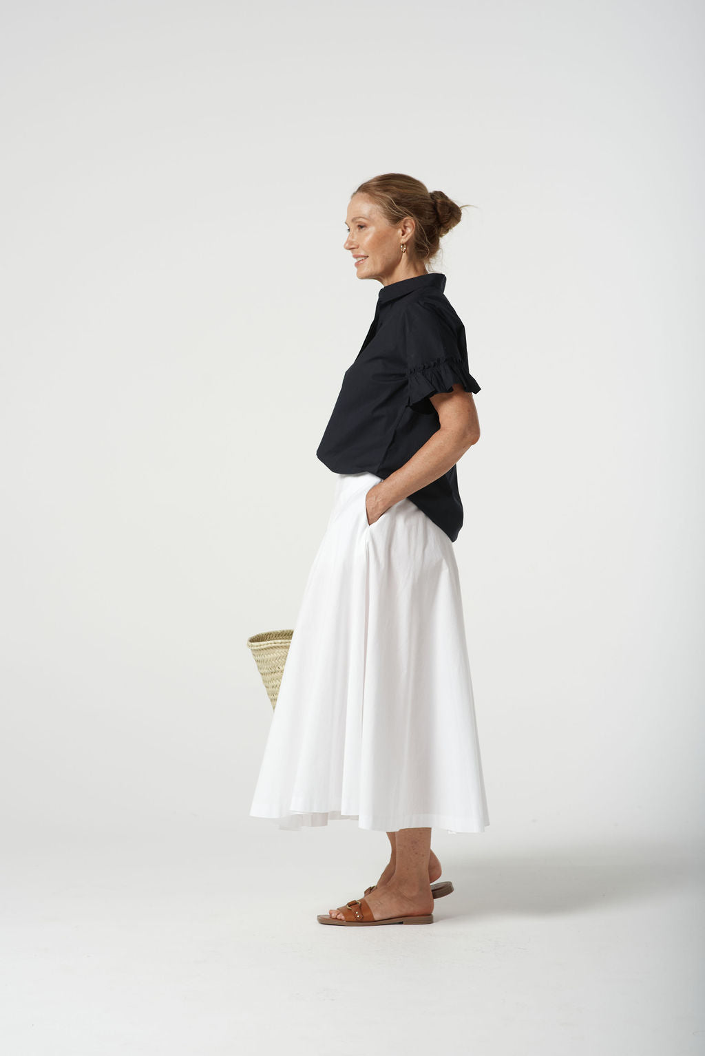 Goondiwindi Cotton Ruffle Sleeve Shirt - Dark Navy