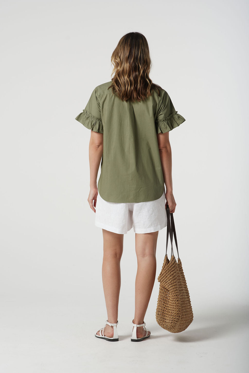 Goondiwindi Cotton Ruffle Sleeve Shirt - Sage Green