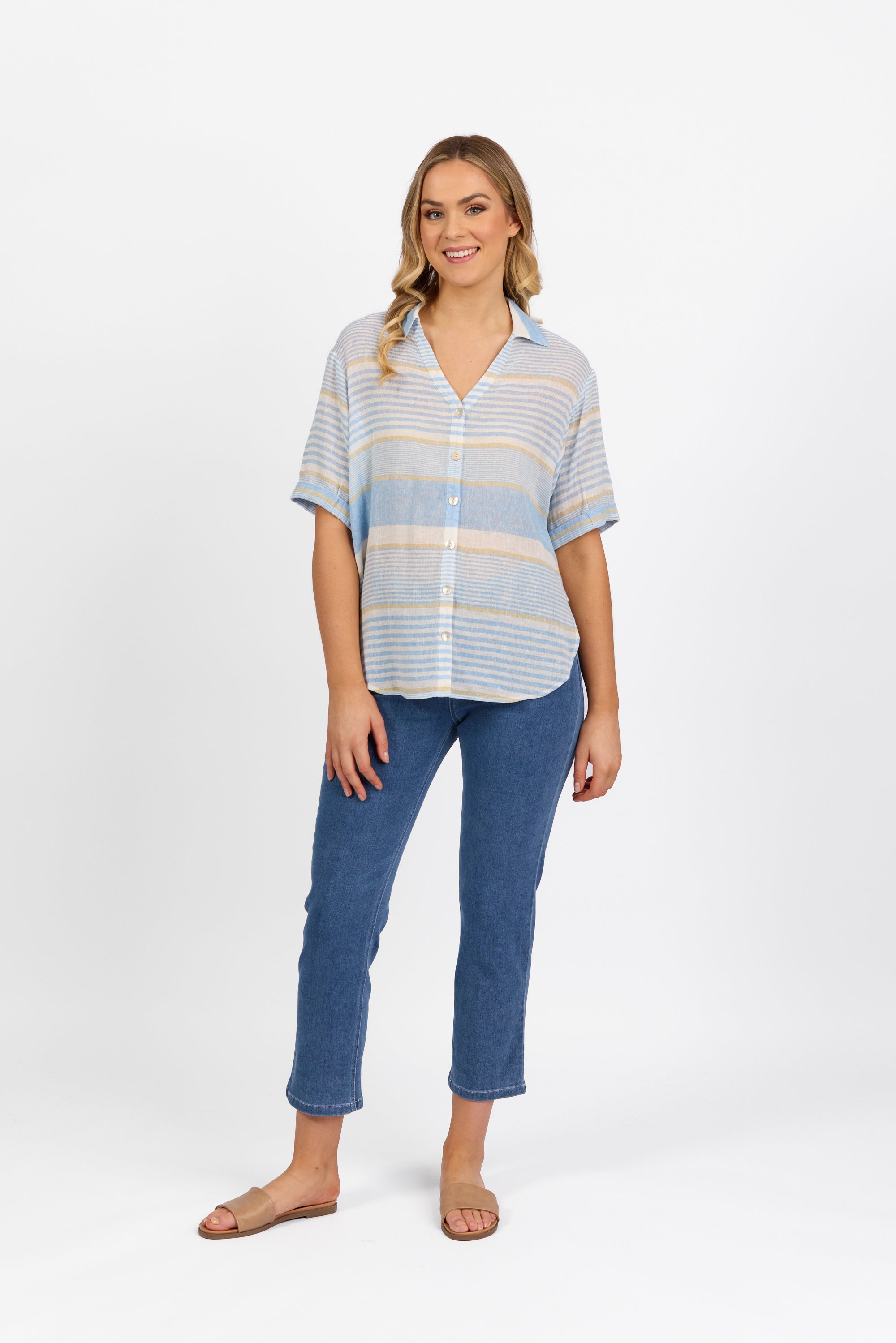 Vassalli Dropped Shoulder Shirt - Blue Stripe