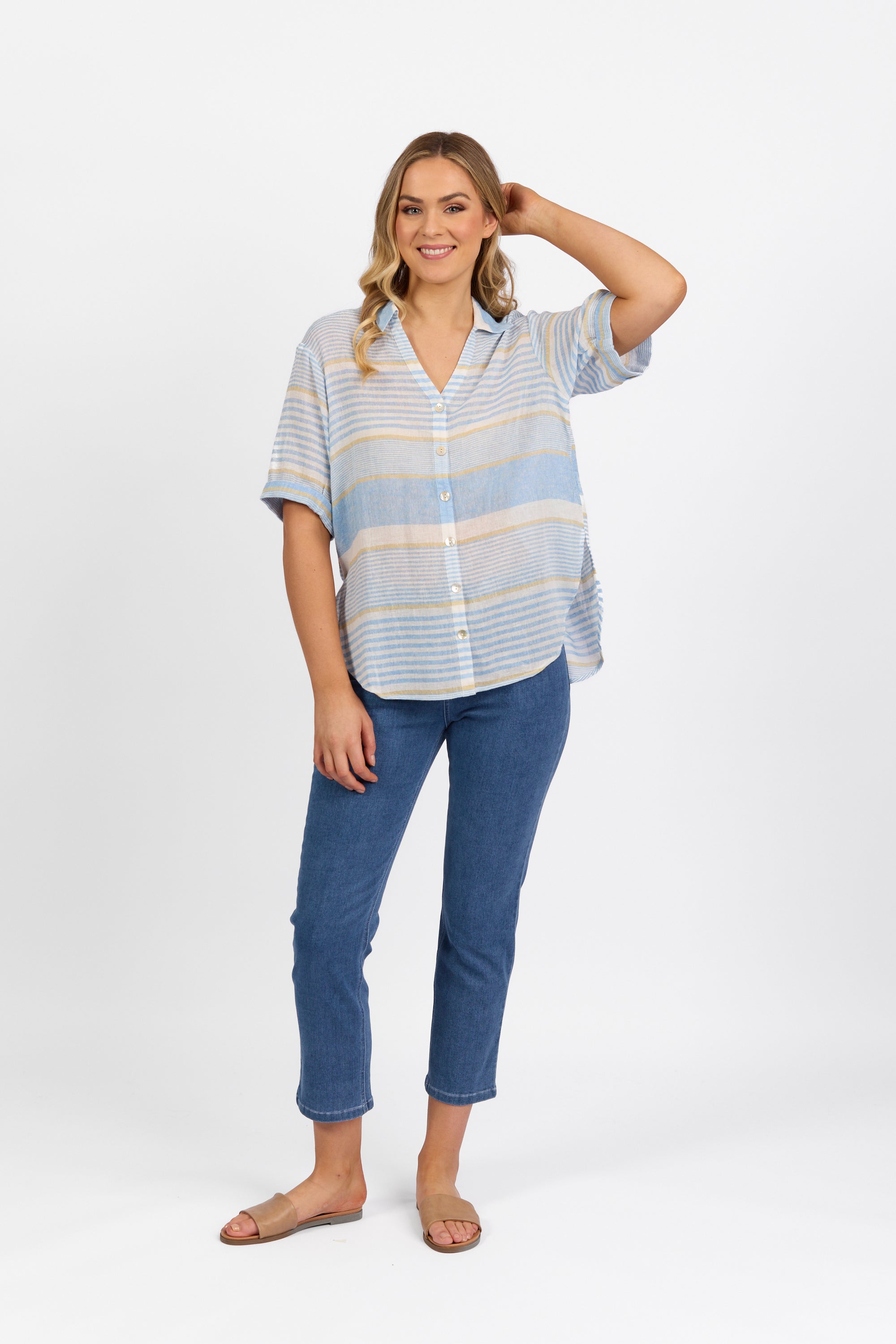 Vassalli Dropped Shoulder Shirt - Blue Stripe