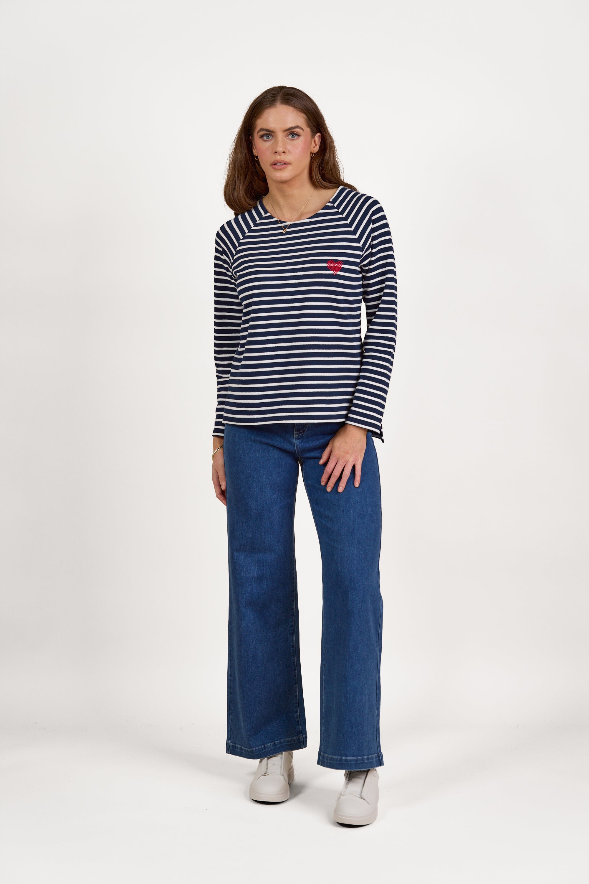 Vassalli Heart Embroidered Striped Top - Navy/White