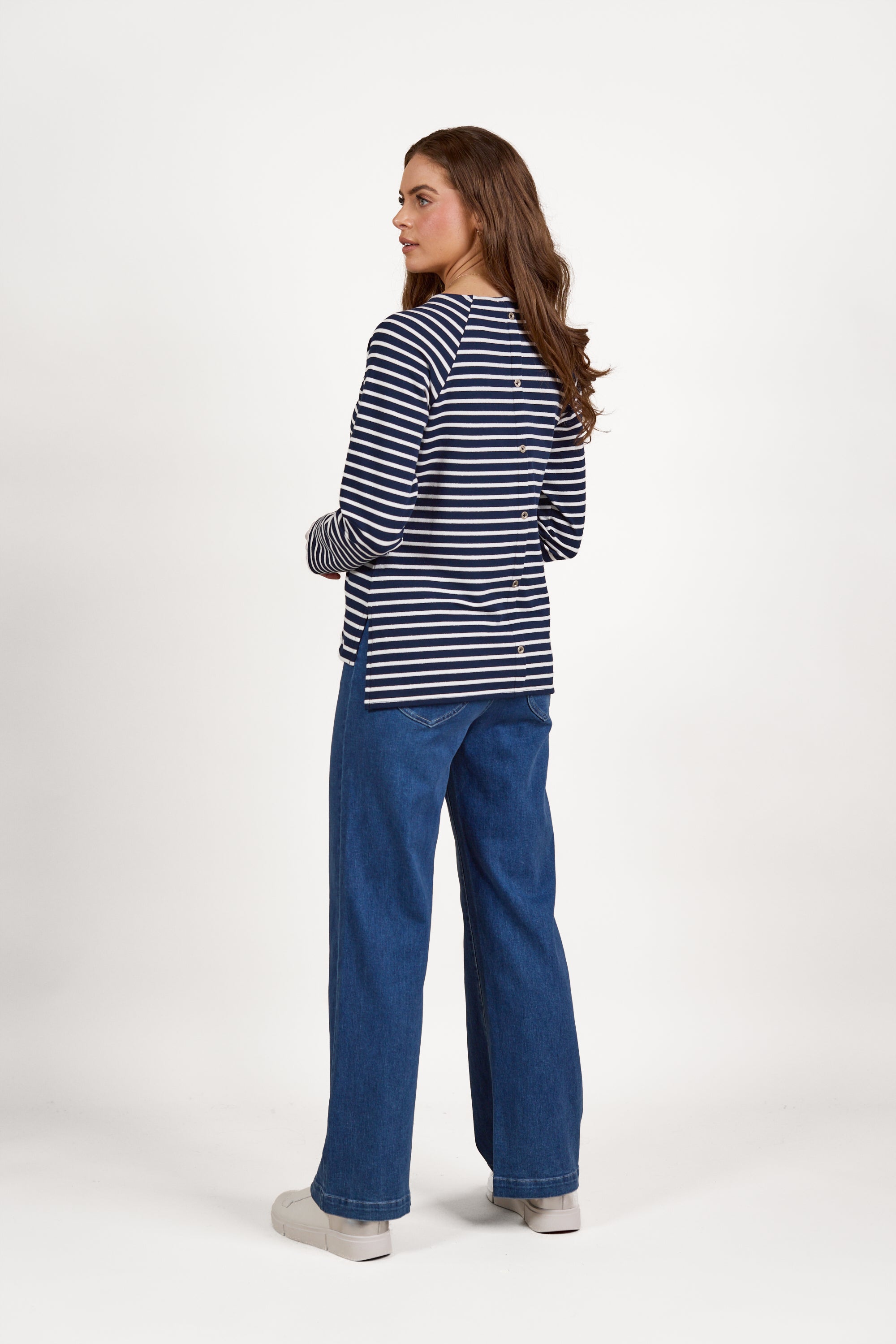 Vassalli Heart Embroidered Striped Top - Navy/White