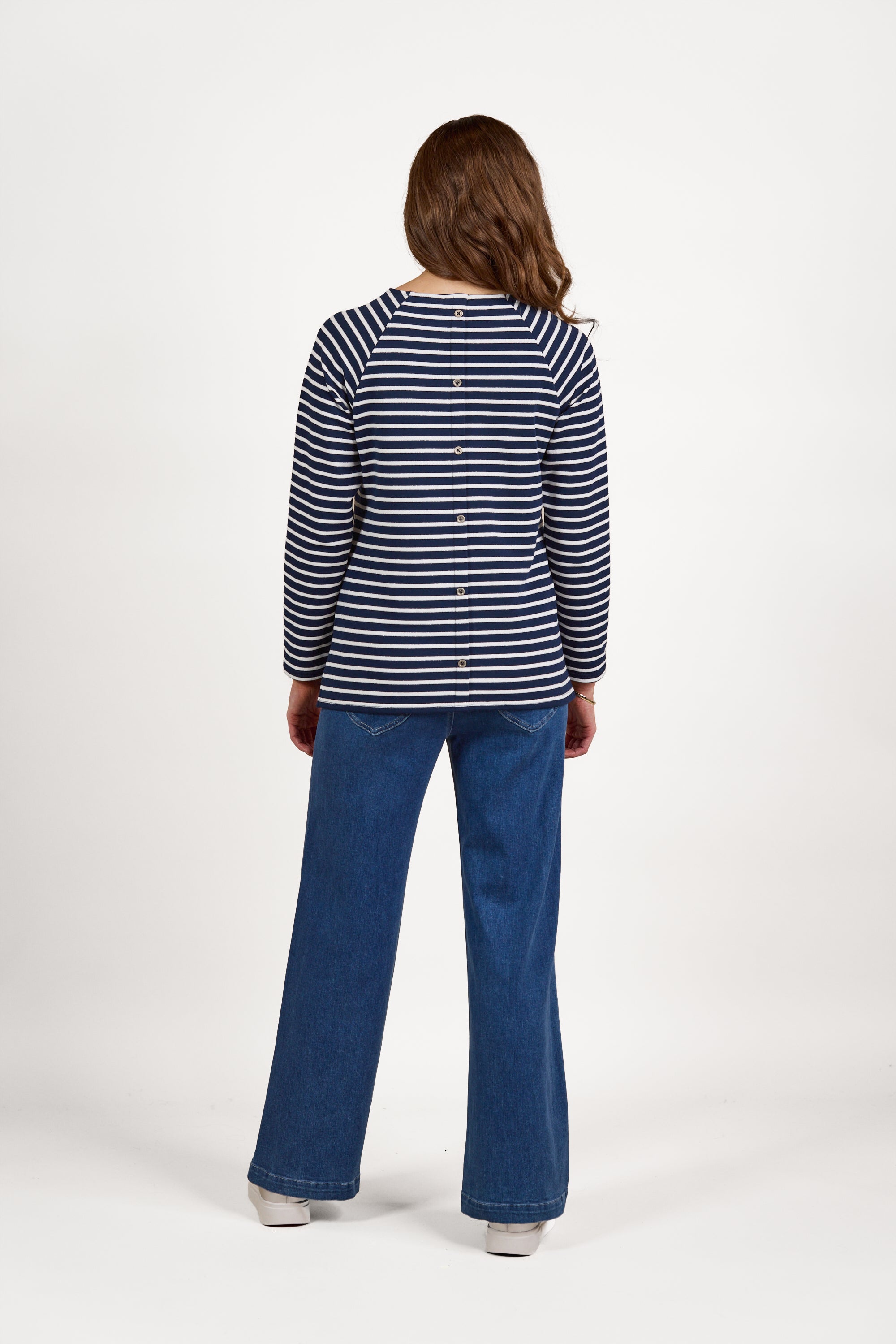 Vassalli Heart Embroidered Striped Top - Navy/White