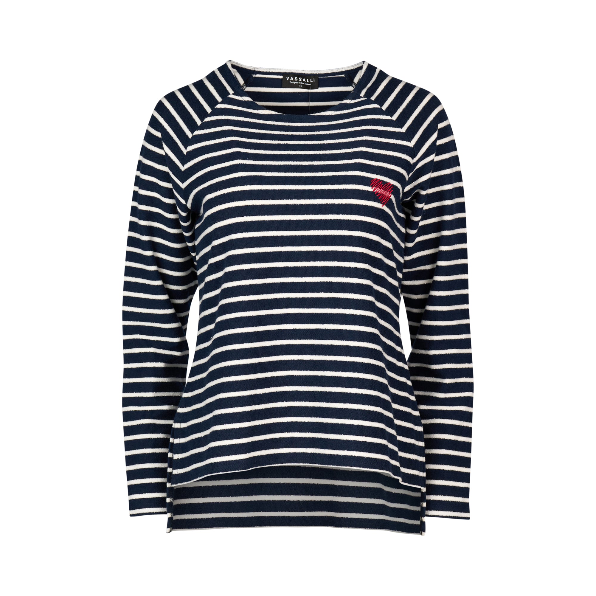 Vassalli Heart Embroidered Striped Top - Navy/White