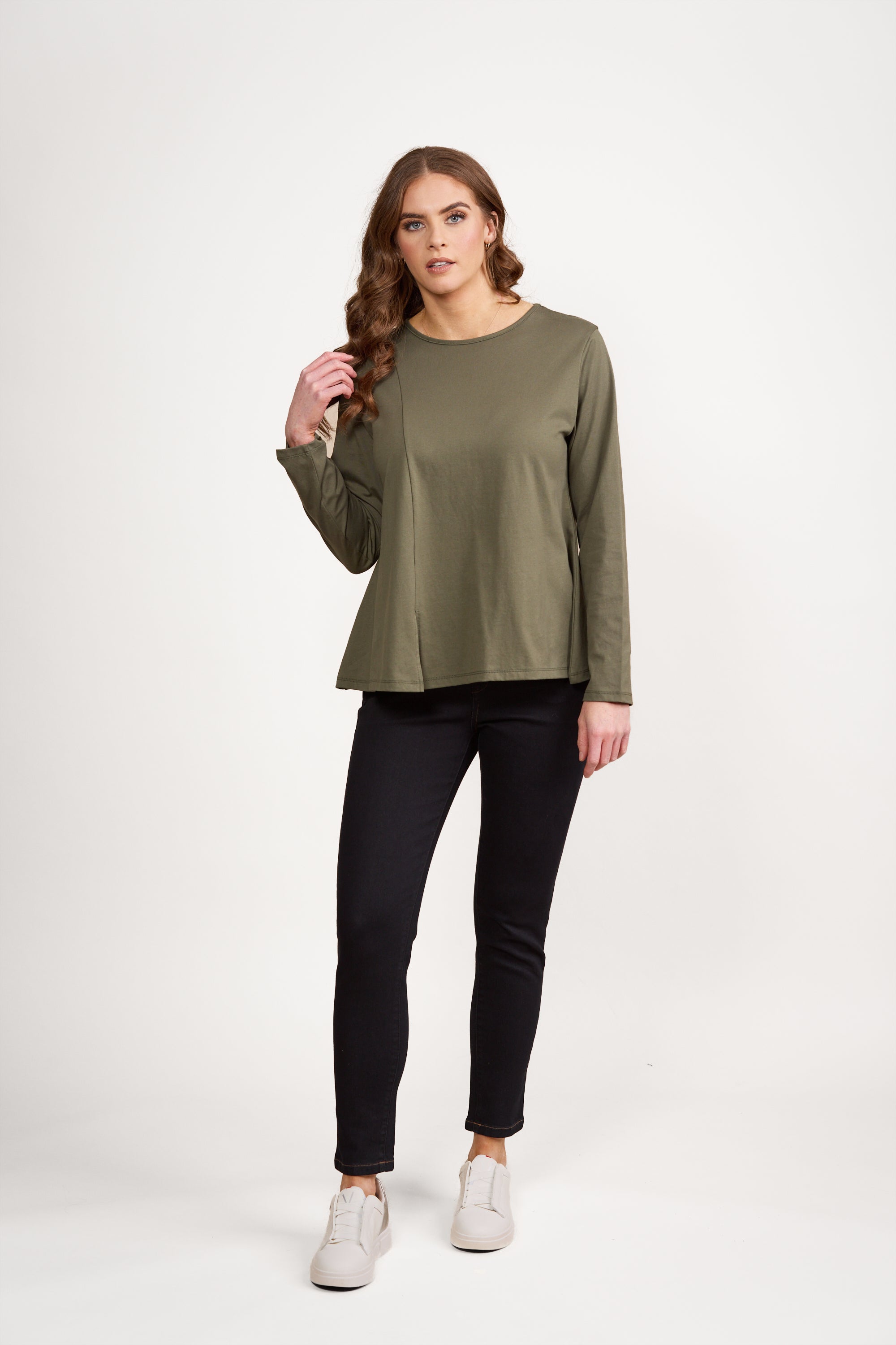 Vassalli Swing Top with Off Centre Split Detail - Sage