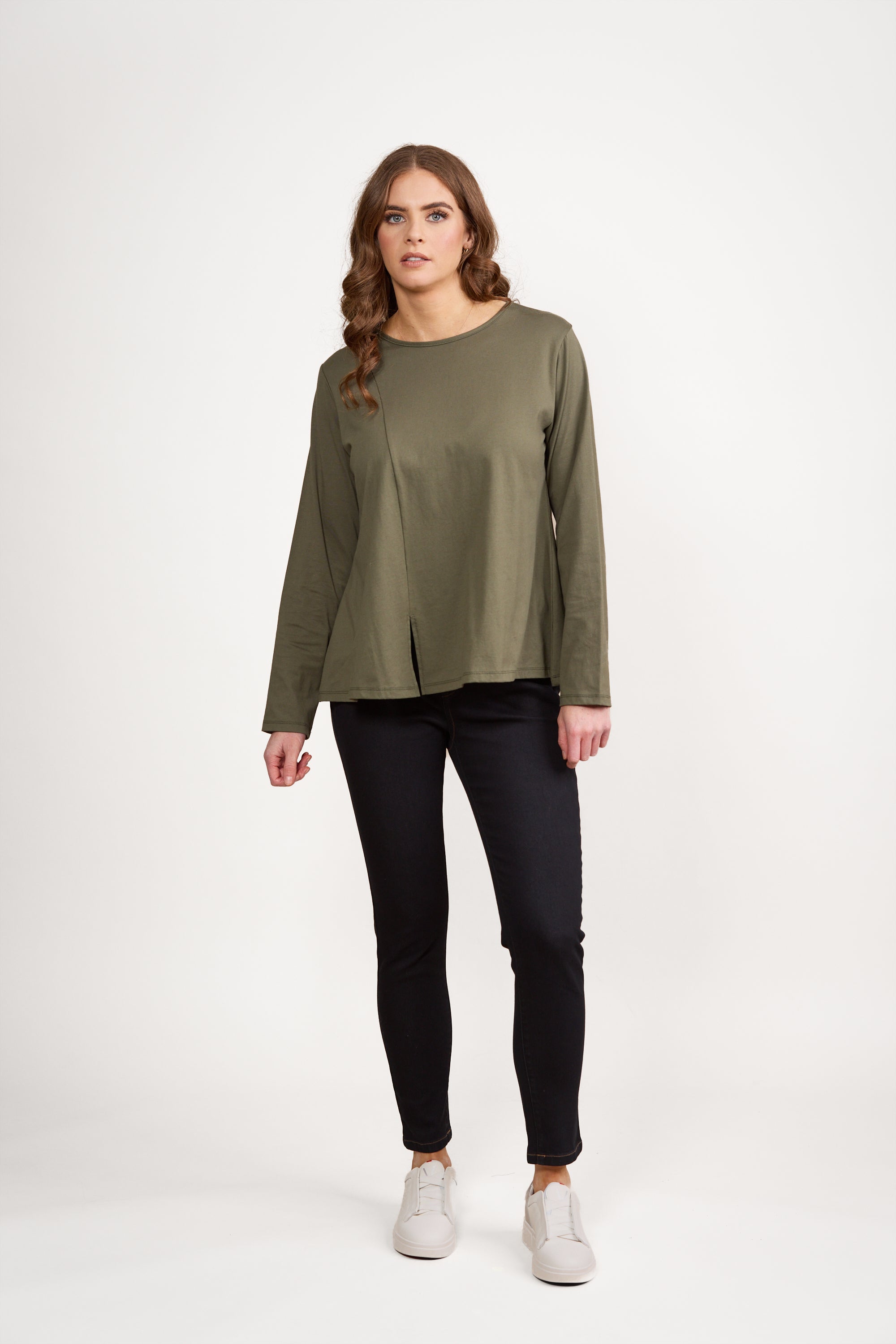 Vassalli Swing Top with Off Centre Split Detail - Sage