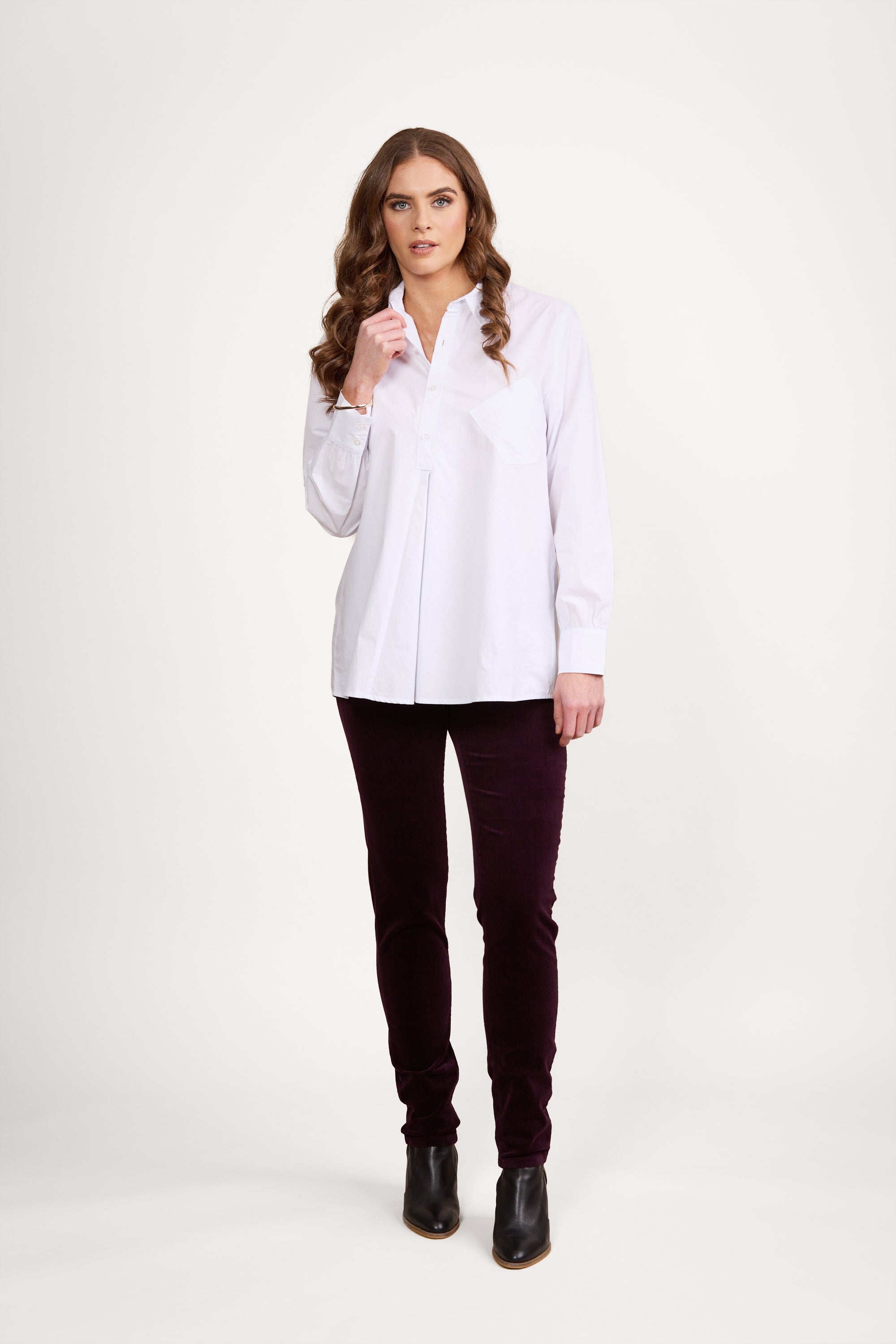 Vassalli Relaxed Half-Placket Shirt - White