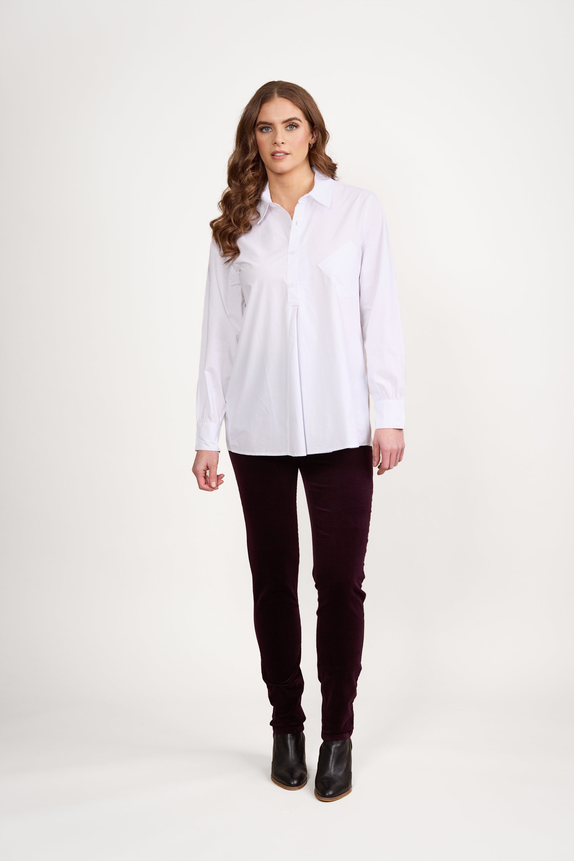 Vassalli Relaxed Half-Placket Shirt - White
