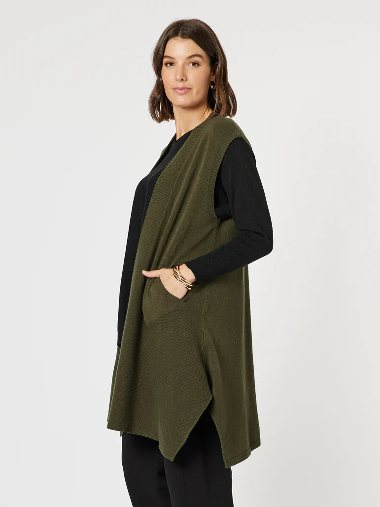Clarity Casa Longline Knit Vest - Khaki