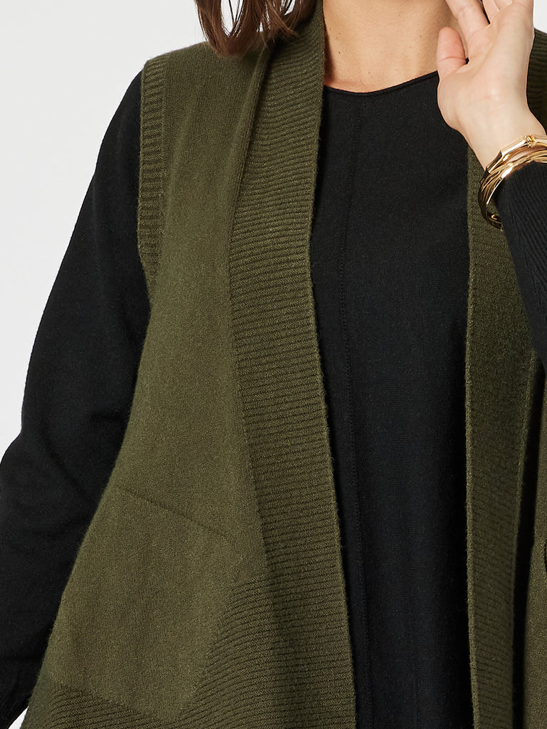 Clarity Casa Longline Knit Vest - Khaki