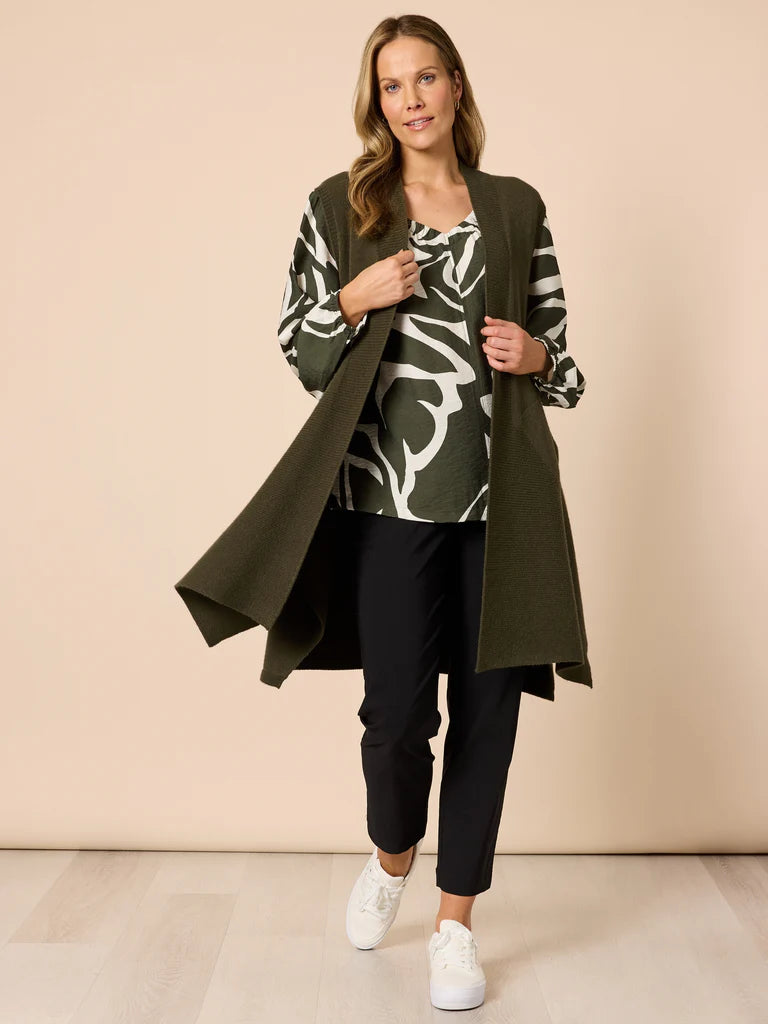 Clarity Casa Longline Knit Vest - Khaki