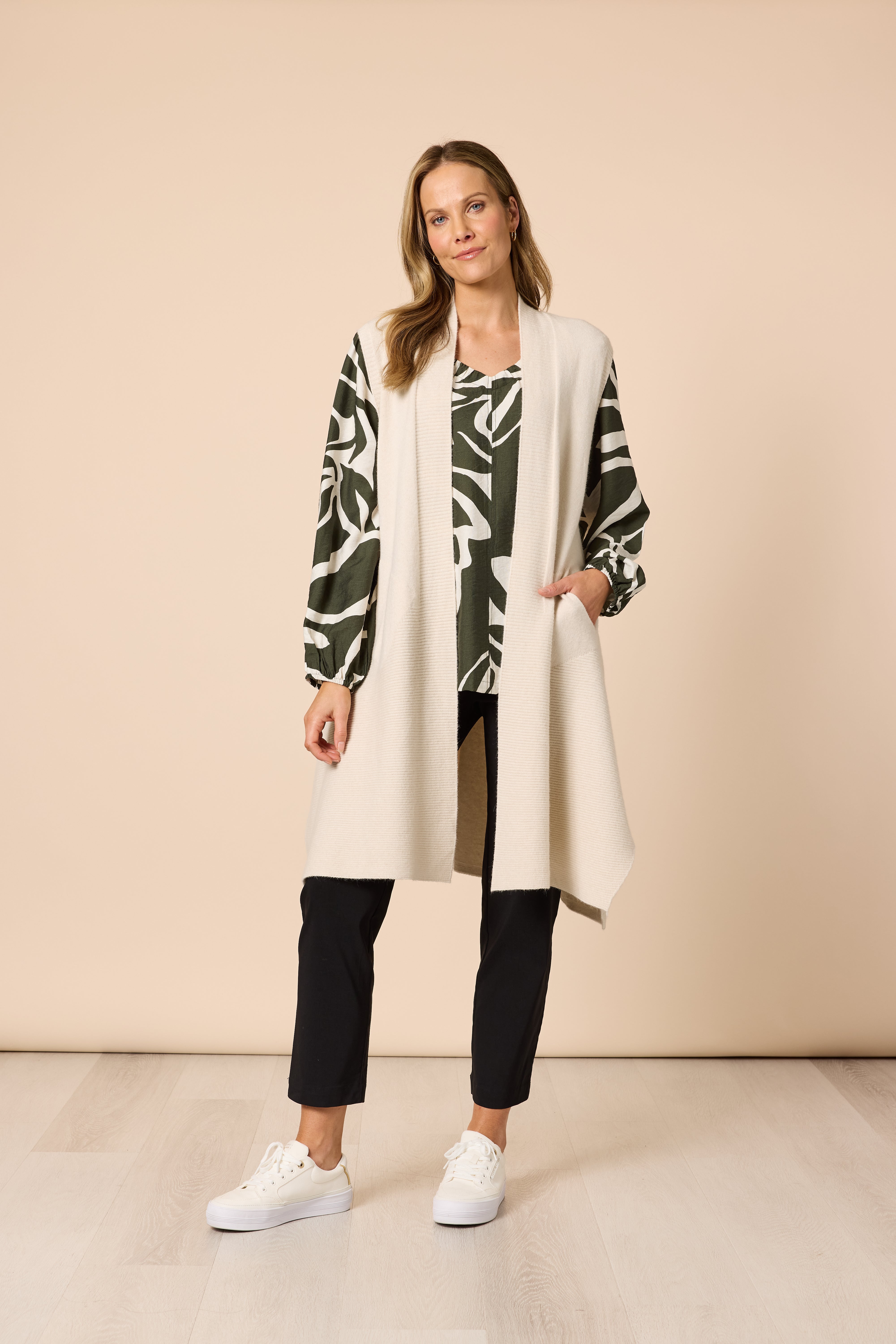 Clarity Casa Longline Knit Vest - Light Natural