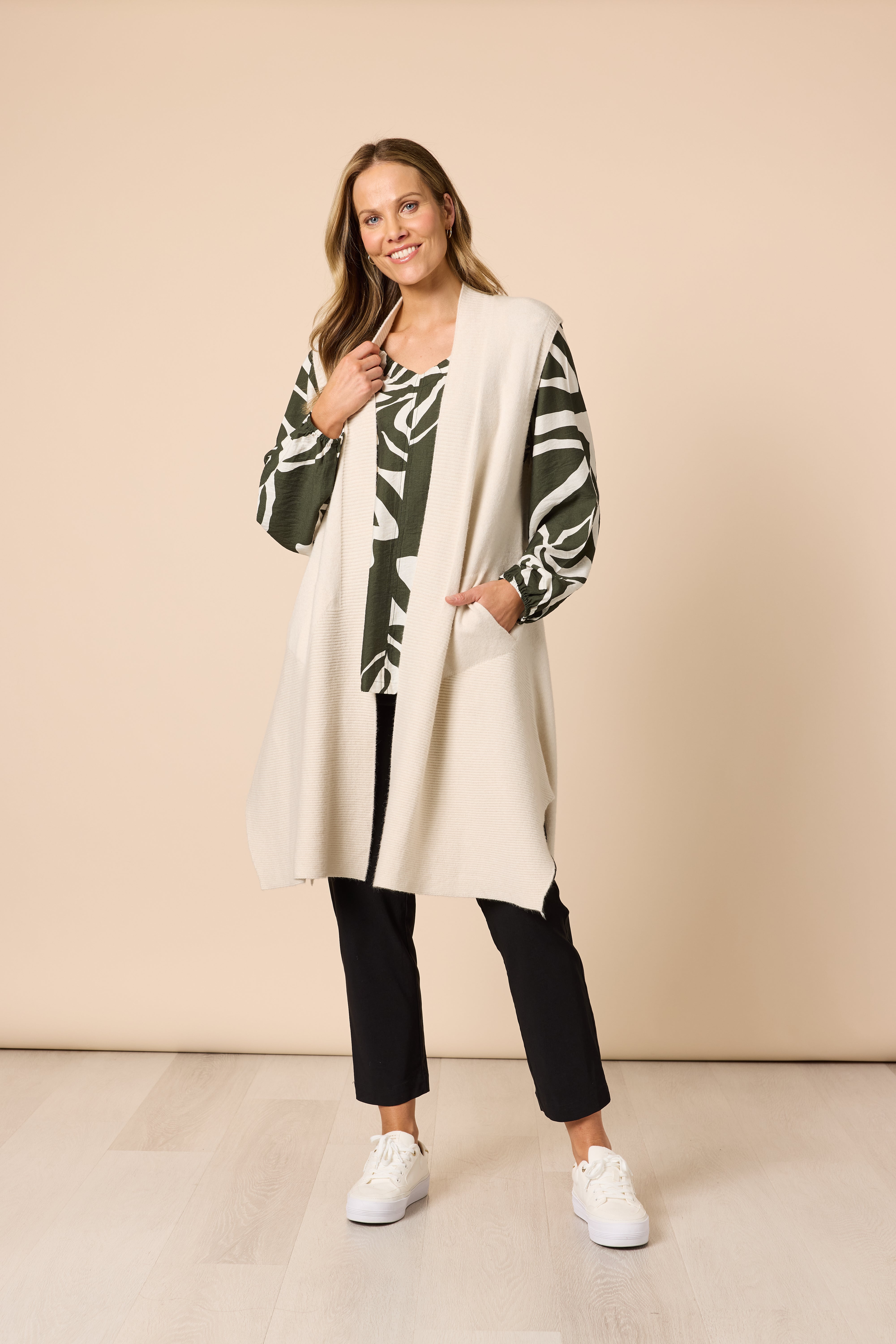 Clarity Casa Longline Knit Vest - Light Natural