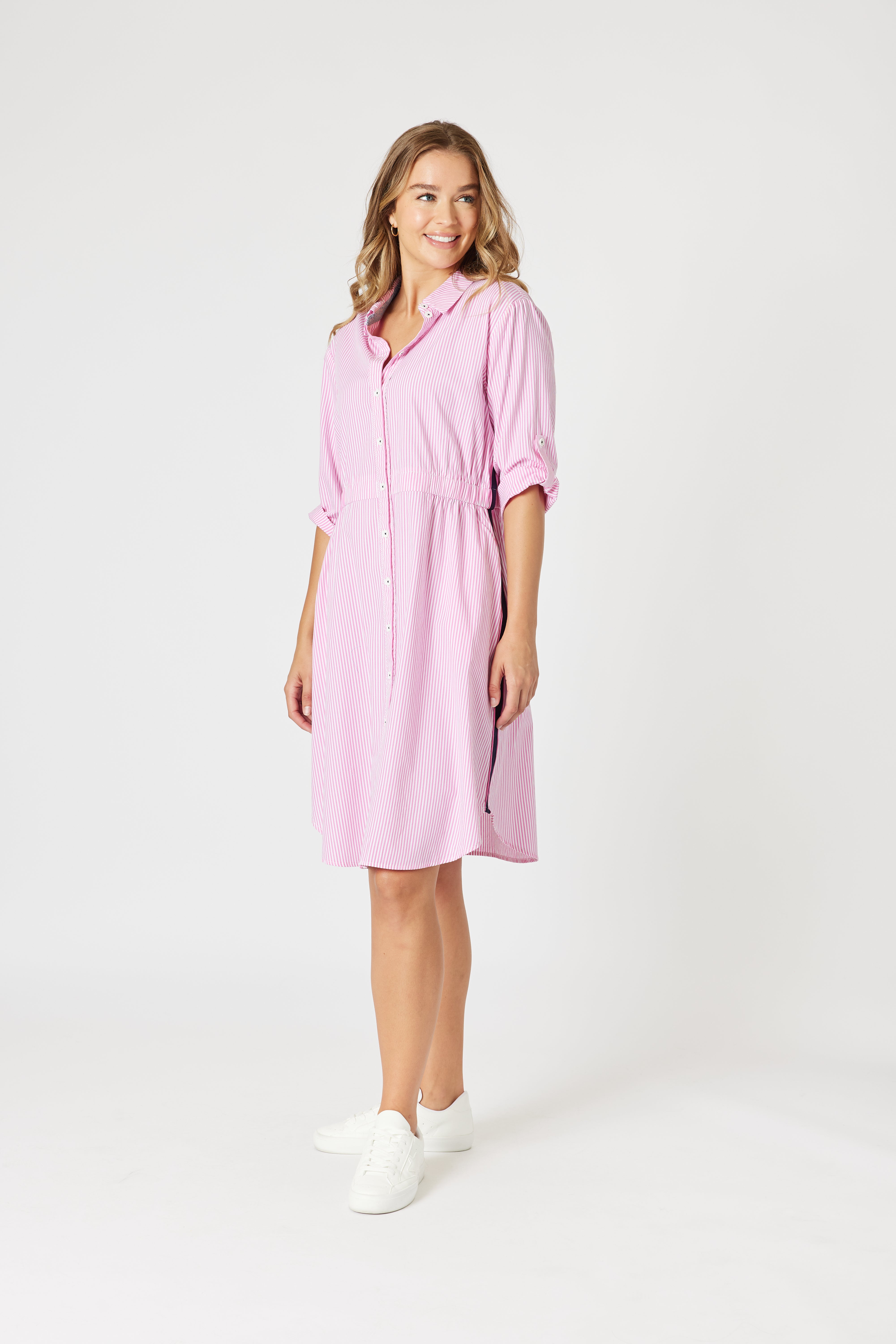 Threadz Skyler Stripe Dress - Pink/White