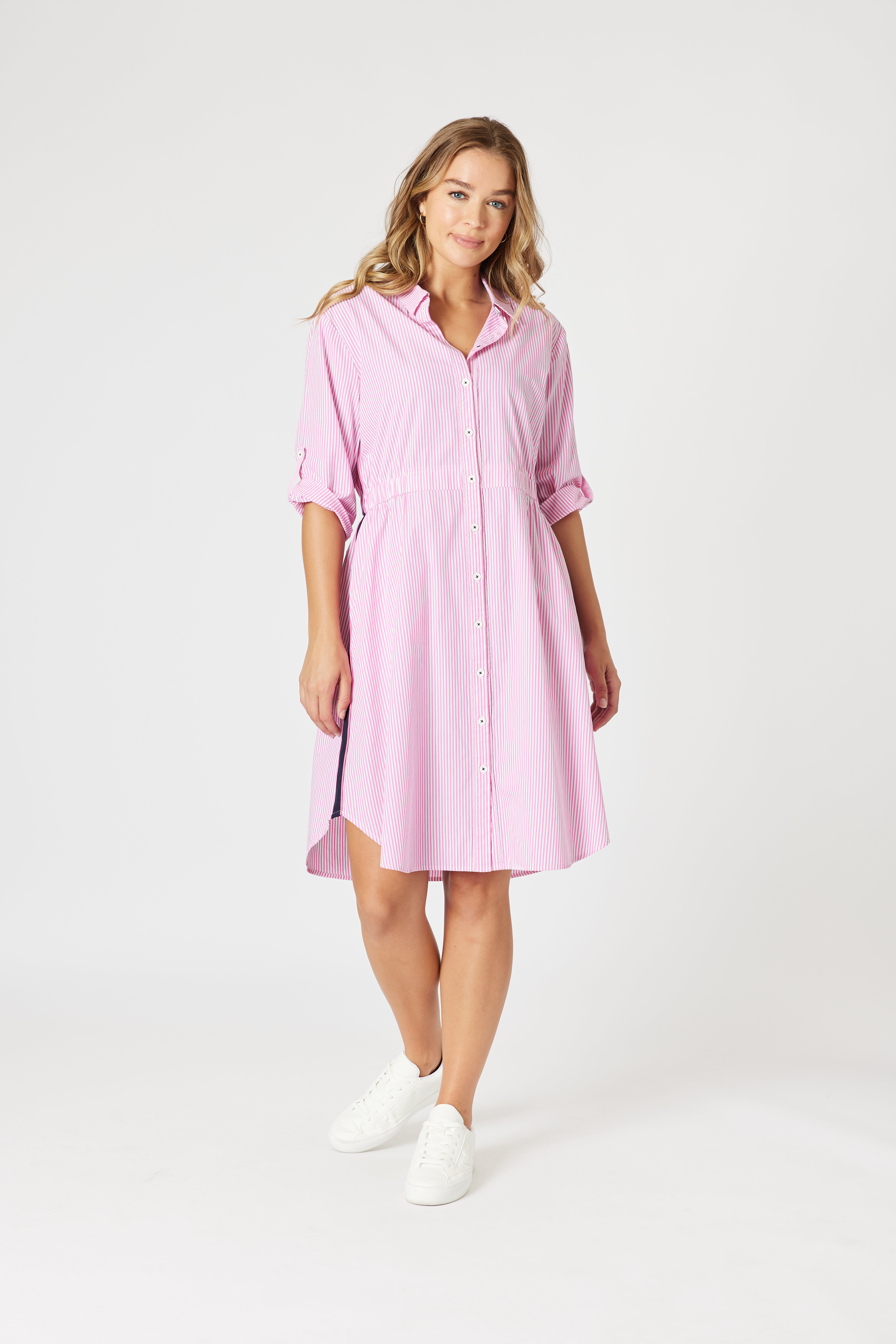 Threadz Skyler Stripe Dress - Pink/White