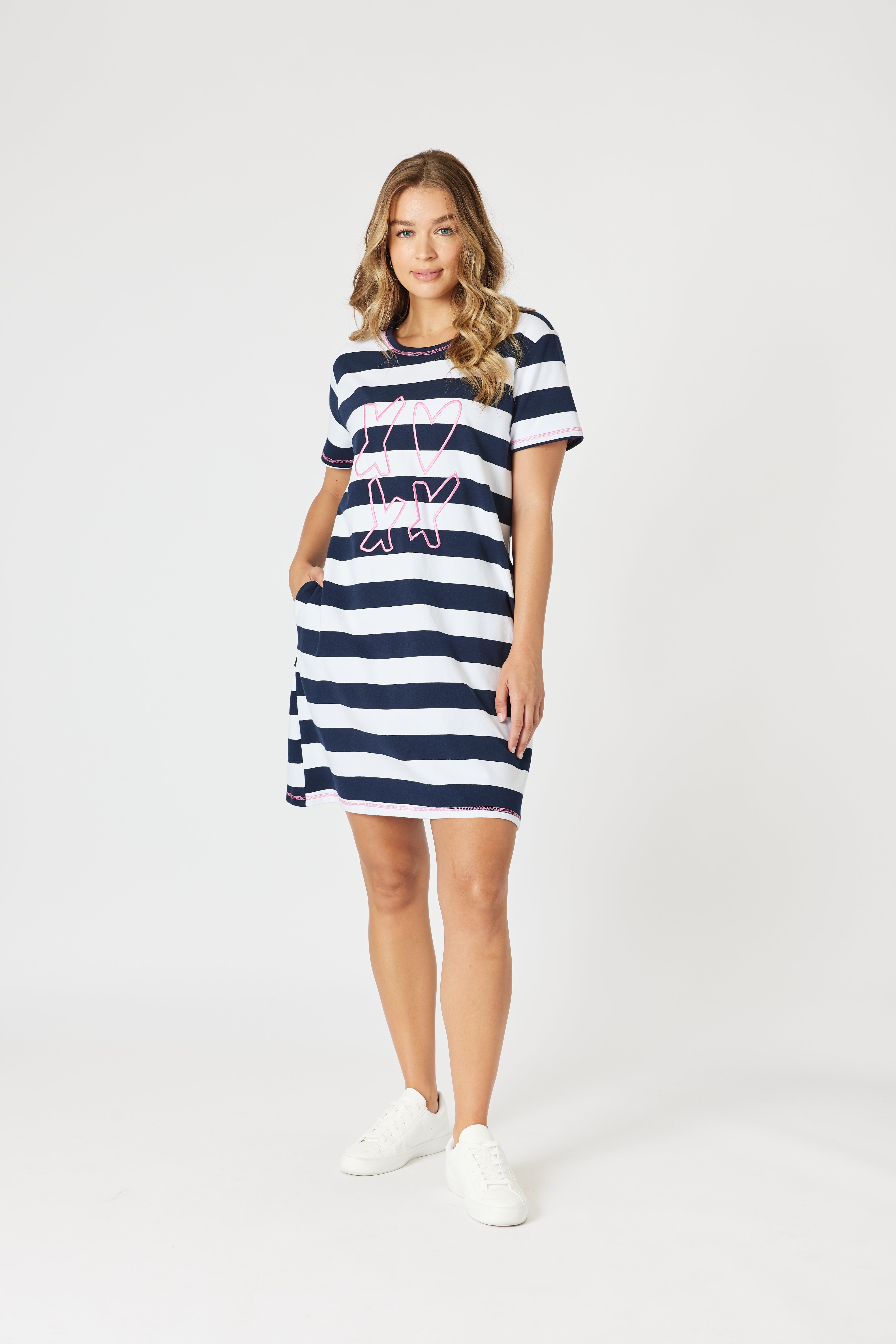 Threadz Love & Kisses Dress - Navy/Pink