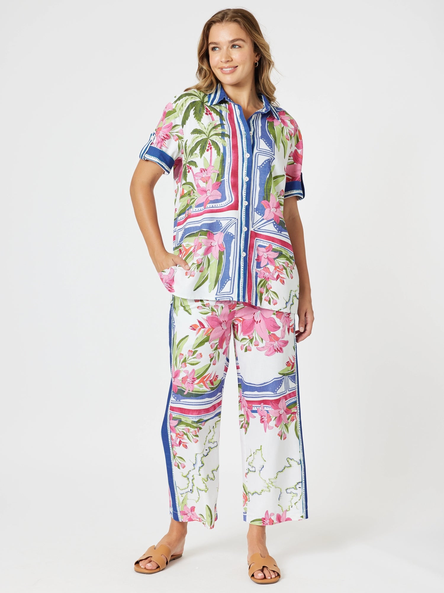 Gordon Smith Monaco Floral Print Wide Leg Pant - Sardinia Blue