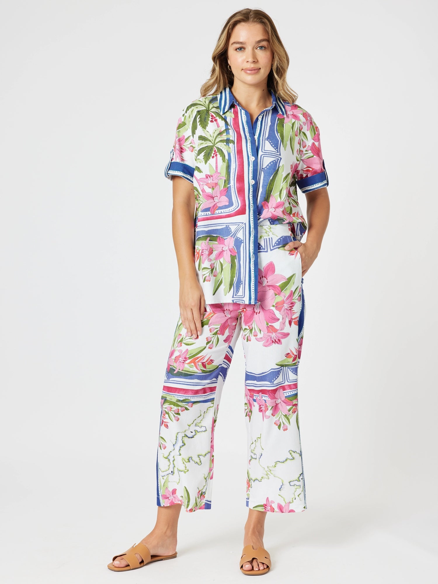 Gordon Smith Monaco Floral Print Wide Leg Pant - Sardinia Blue