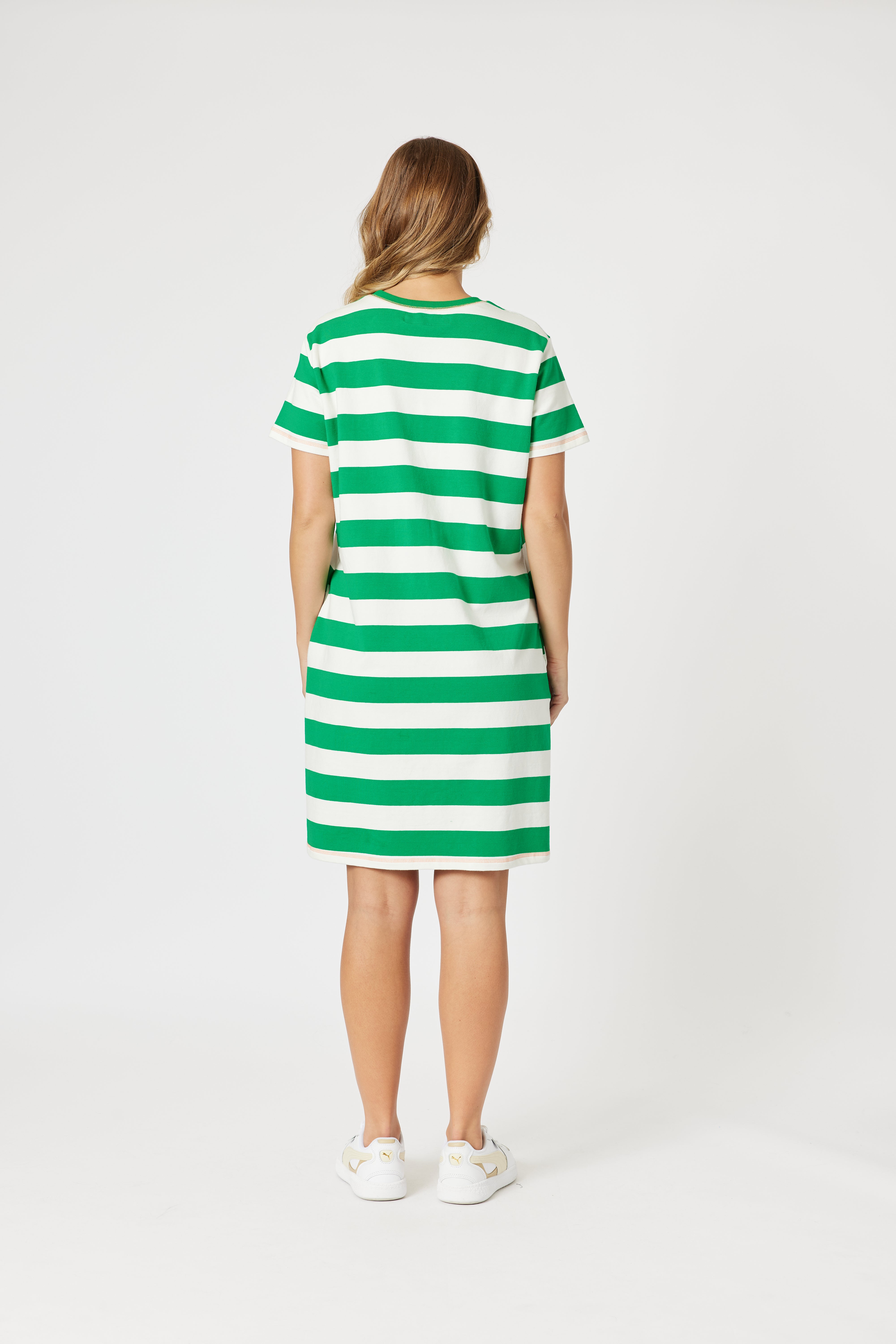 Threadz Heart Stripe Dress - Elm/White