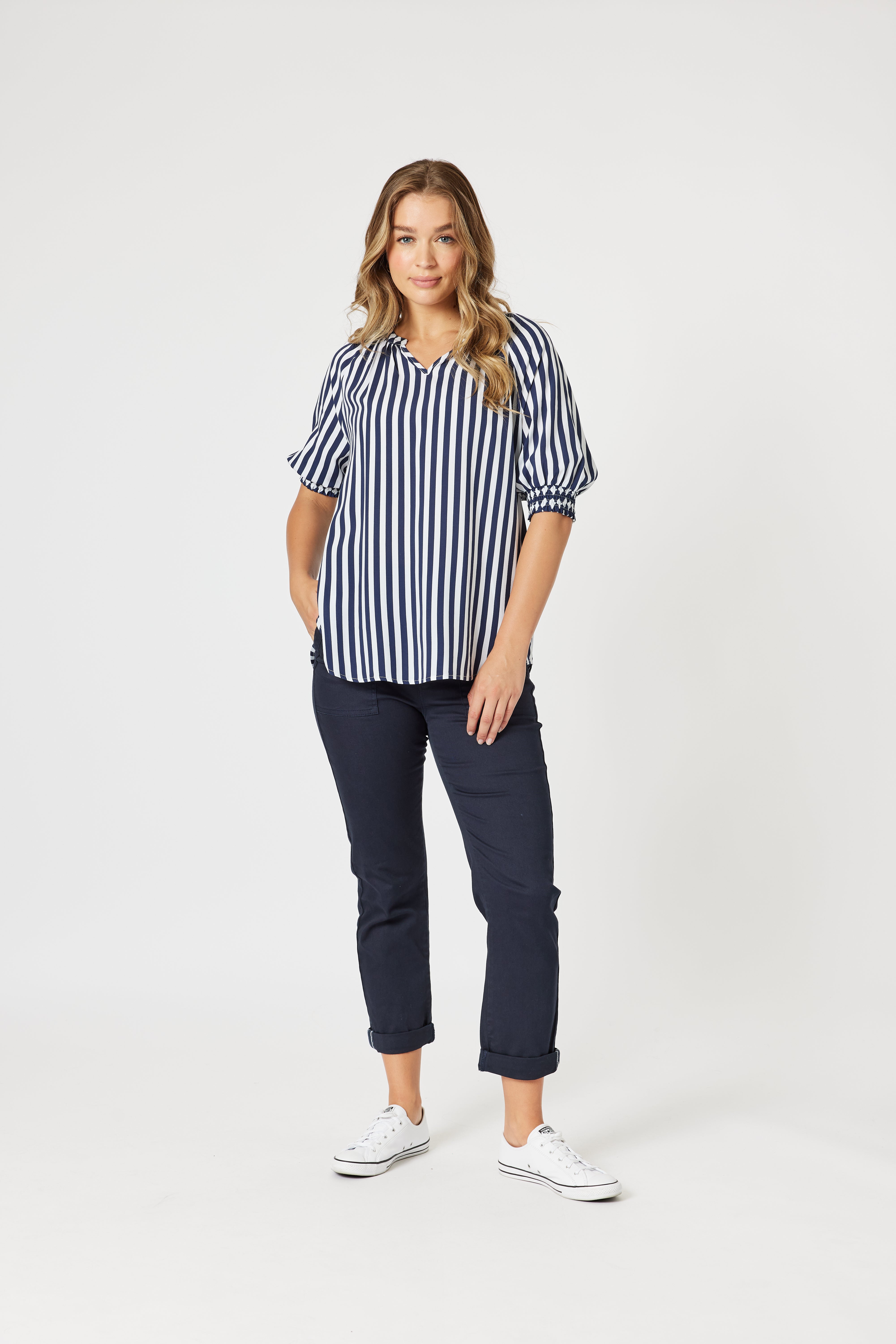 Threadz Harlequin Stripe Top - Navy/White