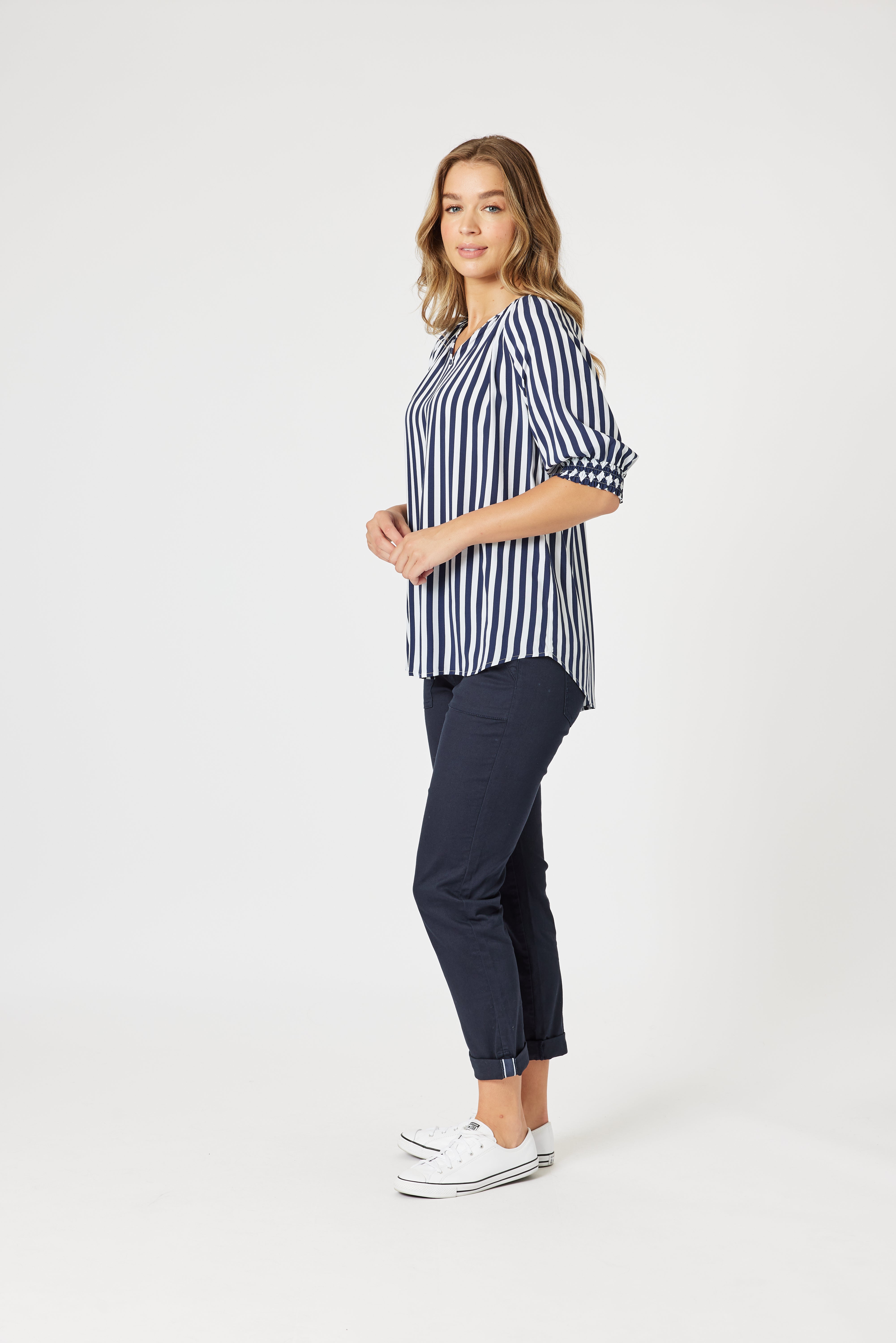 Threadz Harlequin Stripe Top - Navy/White