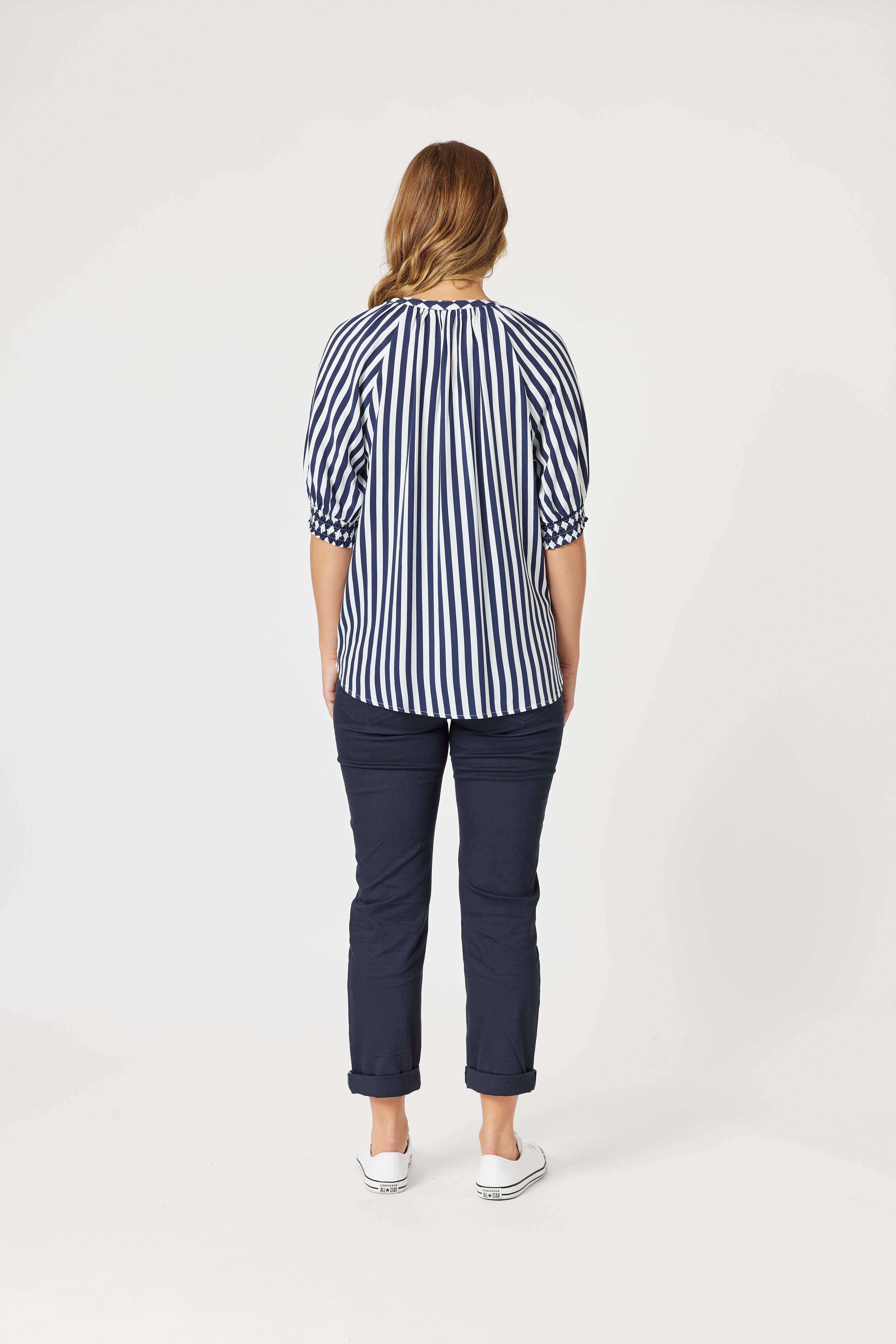 Threadz Harlequin Stripe Top - Navy/White