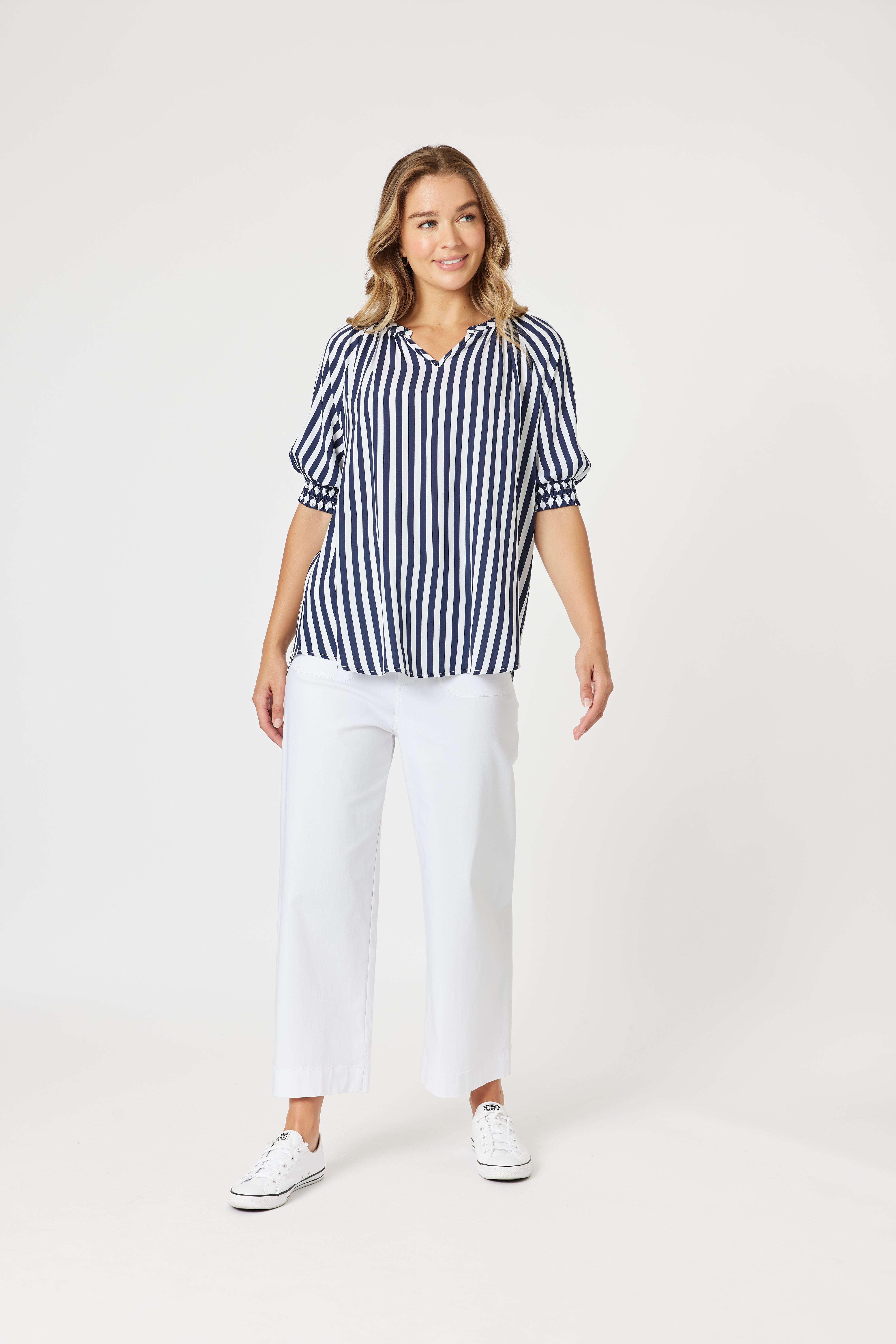 Threadz Harlequin Stripe Top - Navy/White