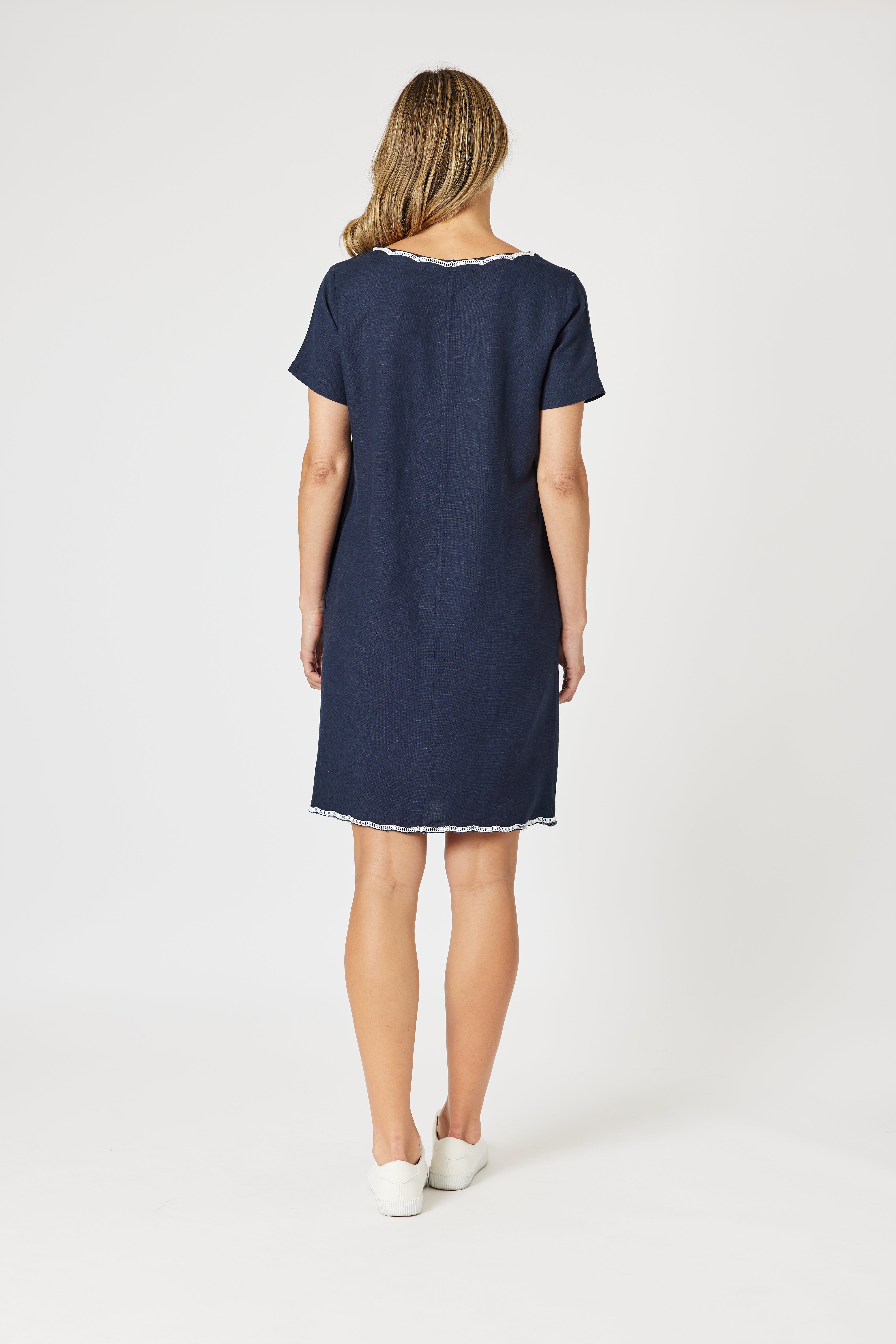 Gordon Smith Palm Embroidered Lino Dress - Navy/White