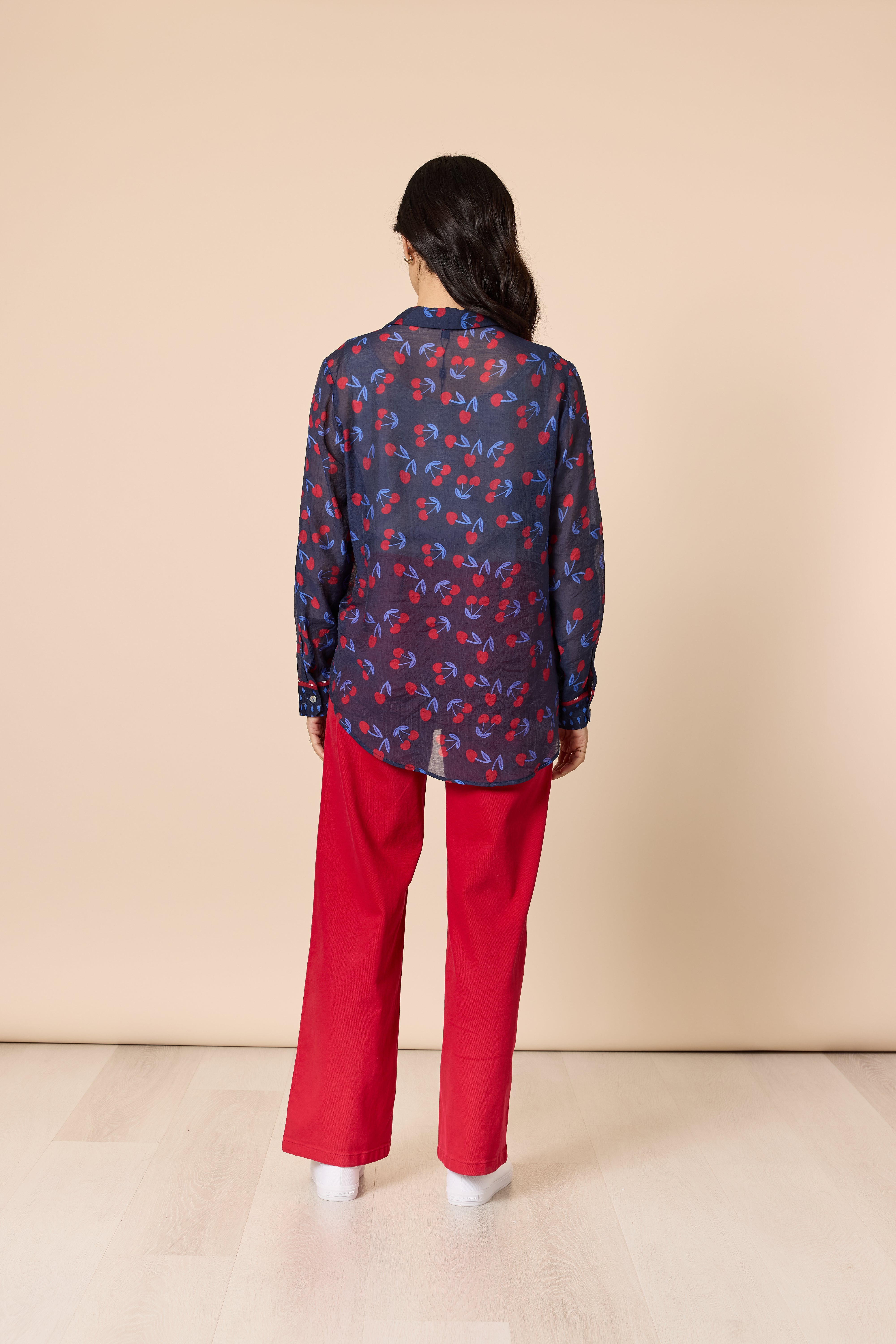 Gordon Smith Cherry Delight Print Sheer Shirt - Navy/Red