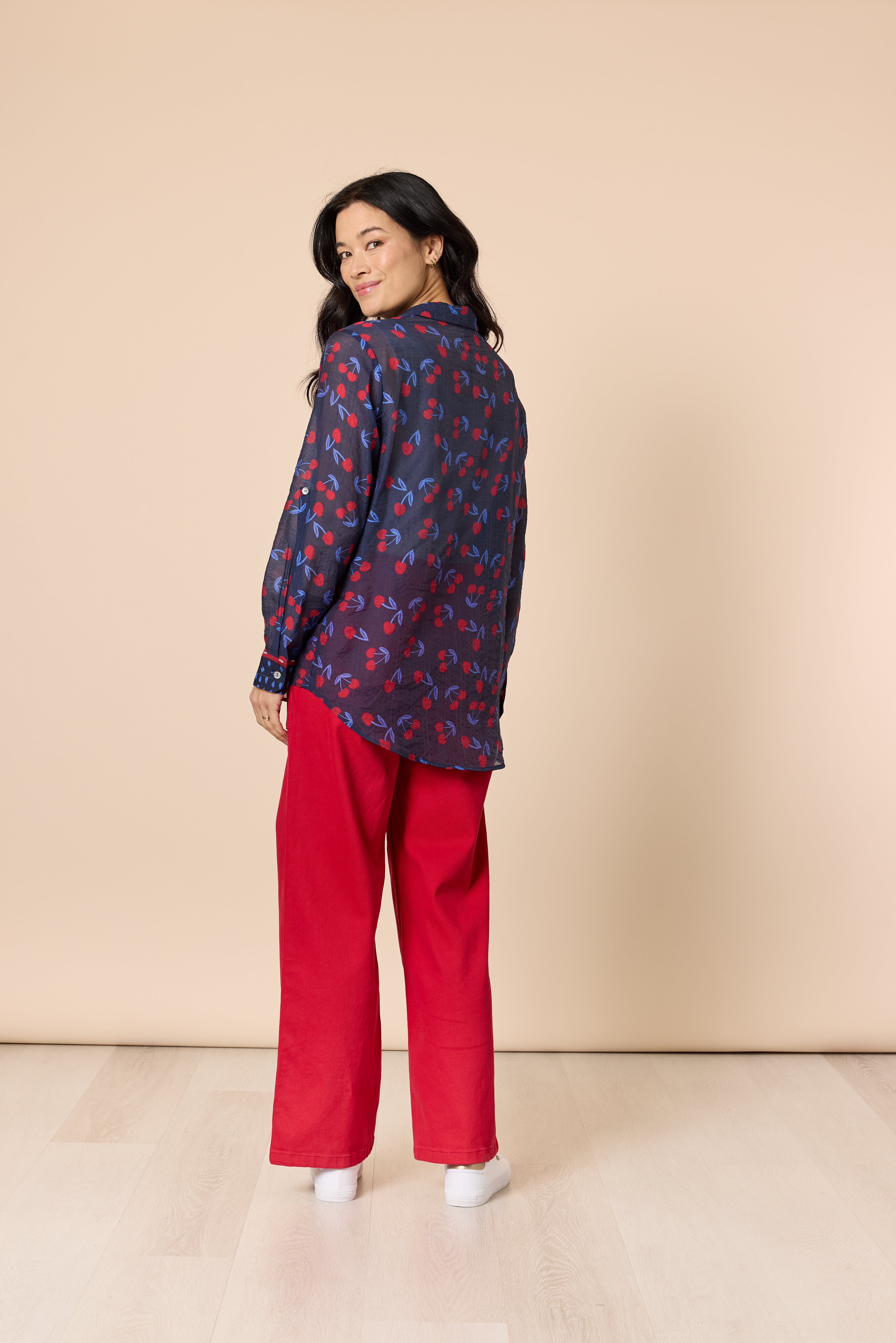 Gordon Smith Cherry Delight Print Sheer Shirt - Navy/Red