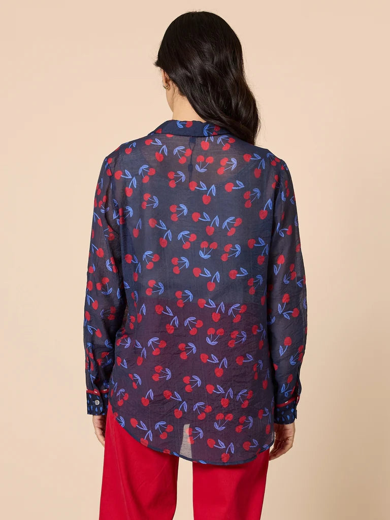 Gordon Smith Cherry Delight Print Sheer Shirt - Navy/Red