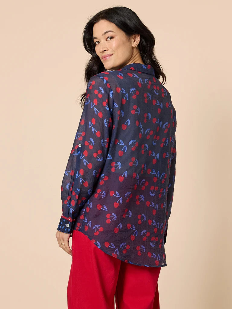 Gordon Smith Cherry Delight Print Sheer Shirt - Navy/Red