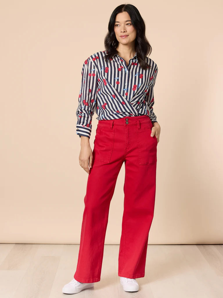 Gordon Smith Cherry Stripe Print Sheer Shirt - Navy/White