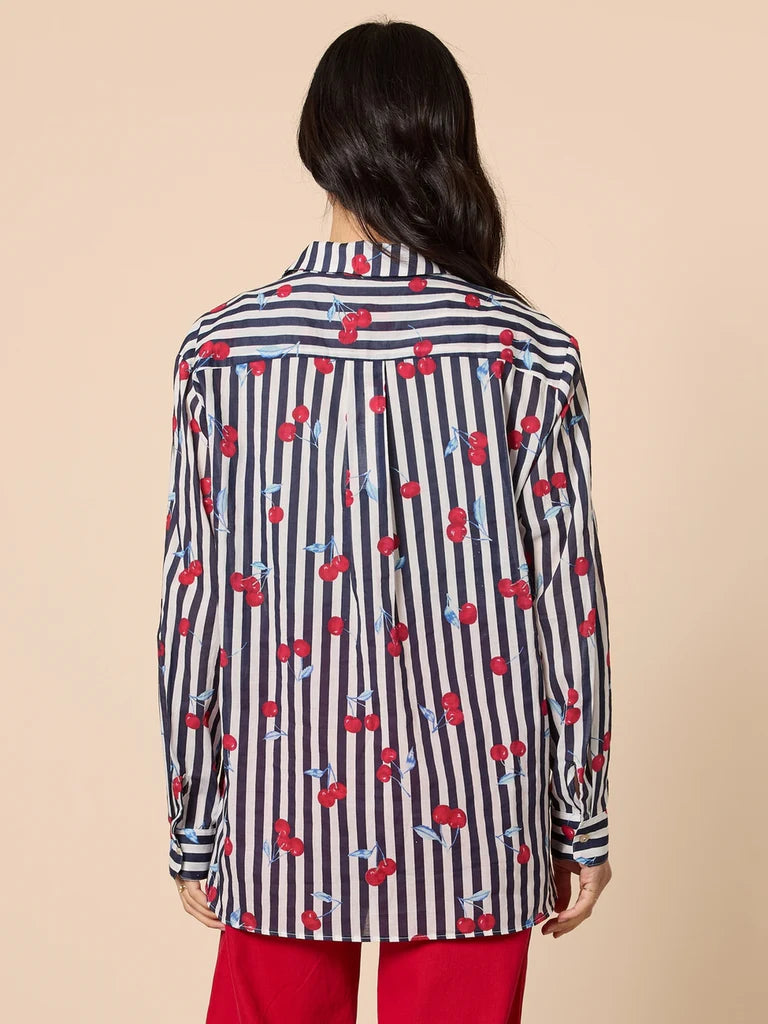 Gordon Smith Cherry Stripe Print Sheer Shirt - Navy/White