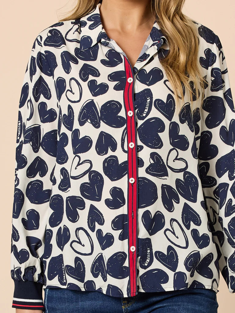 Threadz Luna Heart Print Shirt - Navy/Ivory