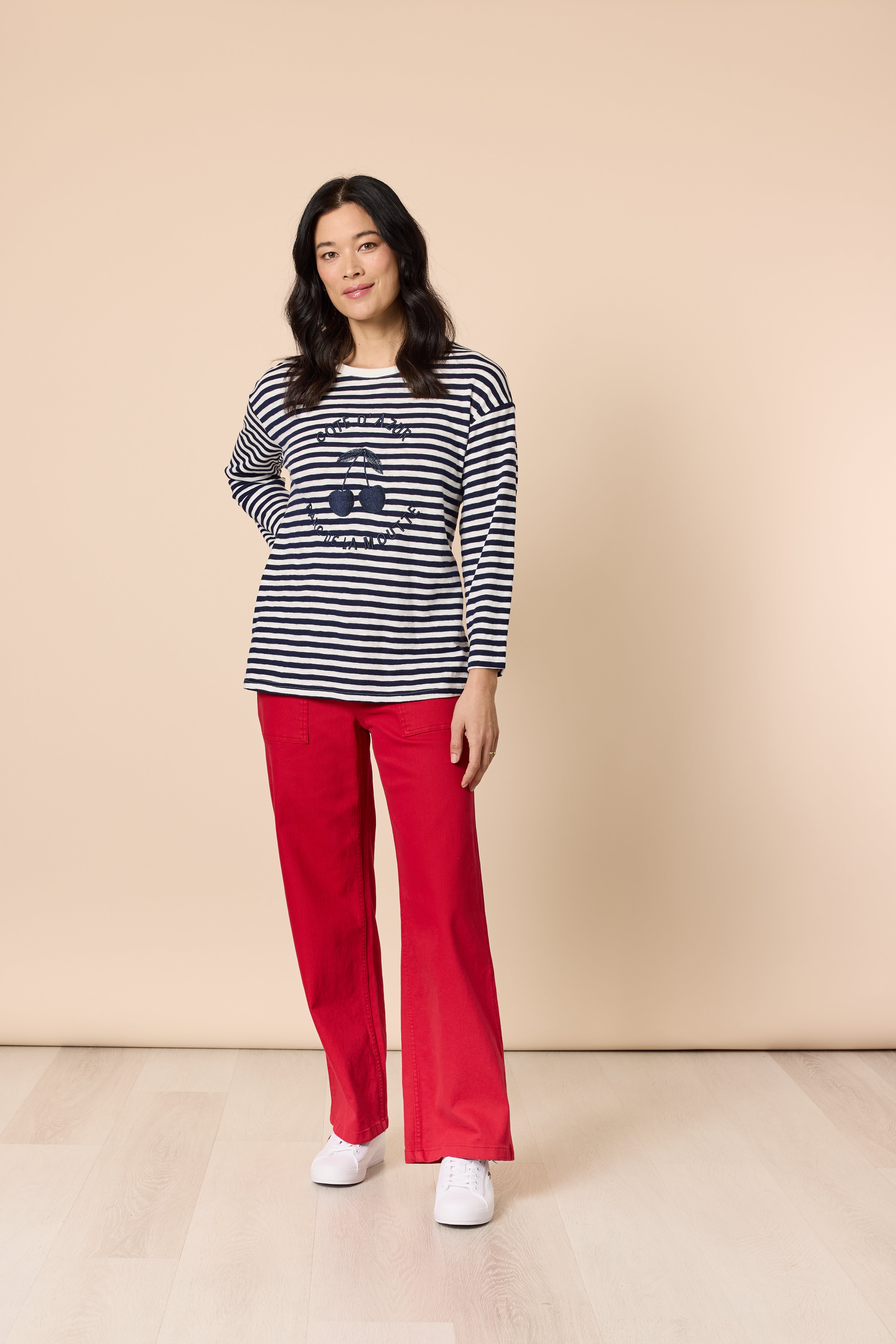 Gordon Smith Cote D 'Azure Stripe Embroidered Cherry Tee - Navy/White