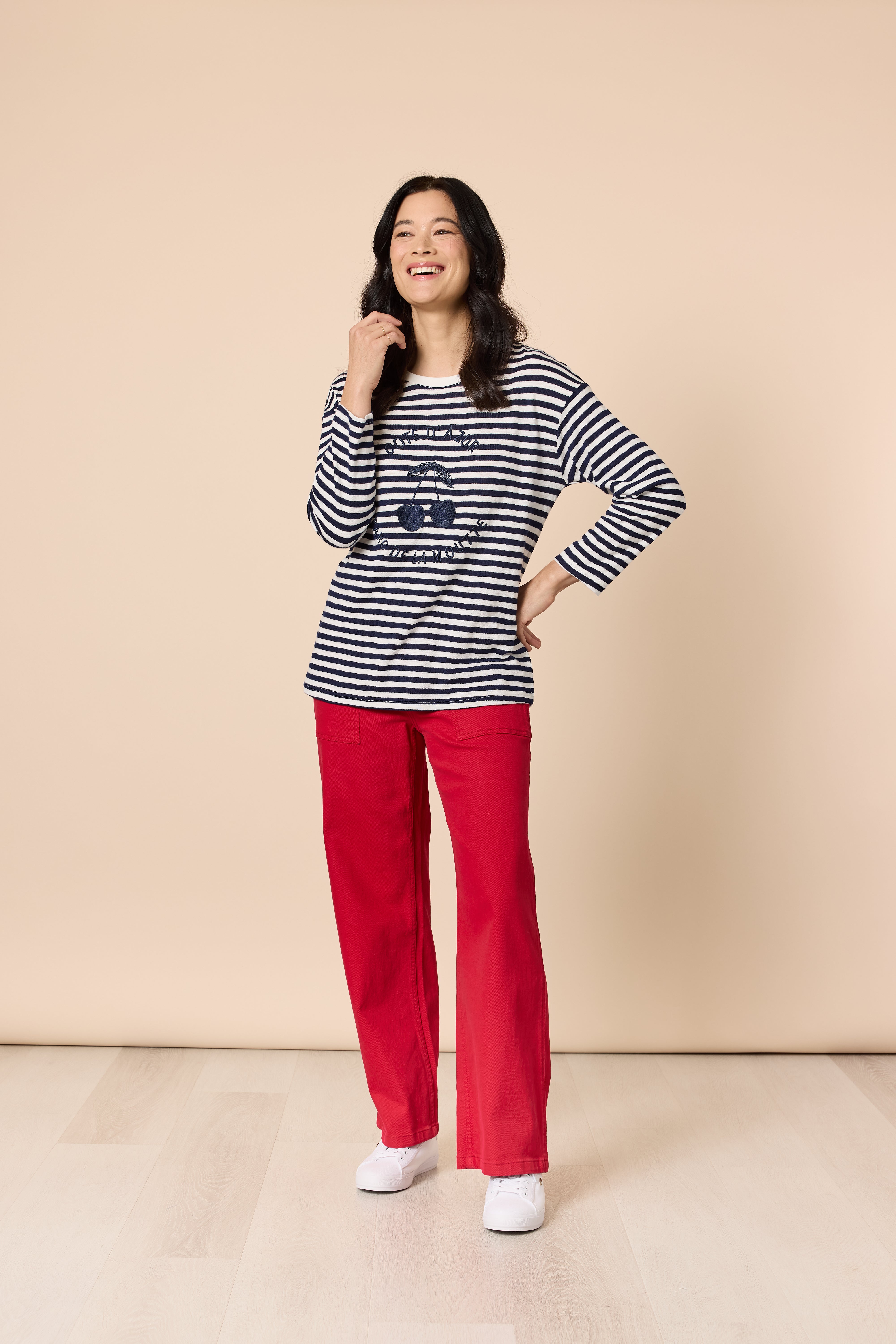 Gordon Smith Cote D 'Azure Stripe Embroidered Cherry Tee - Navy/White