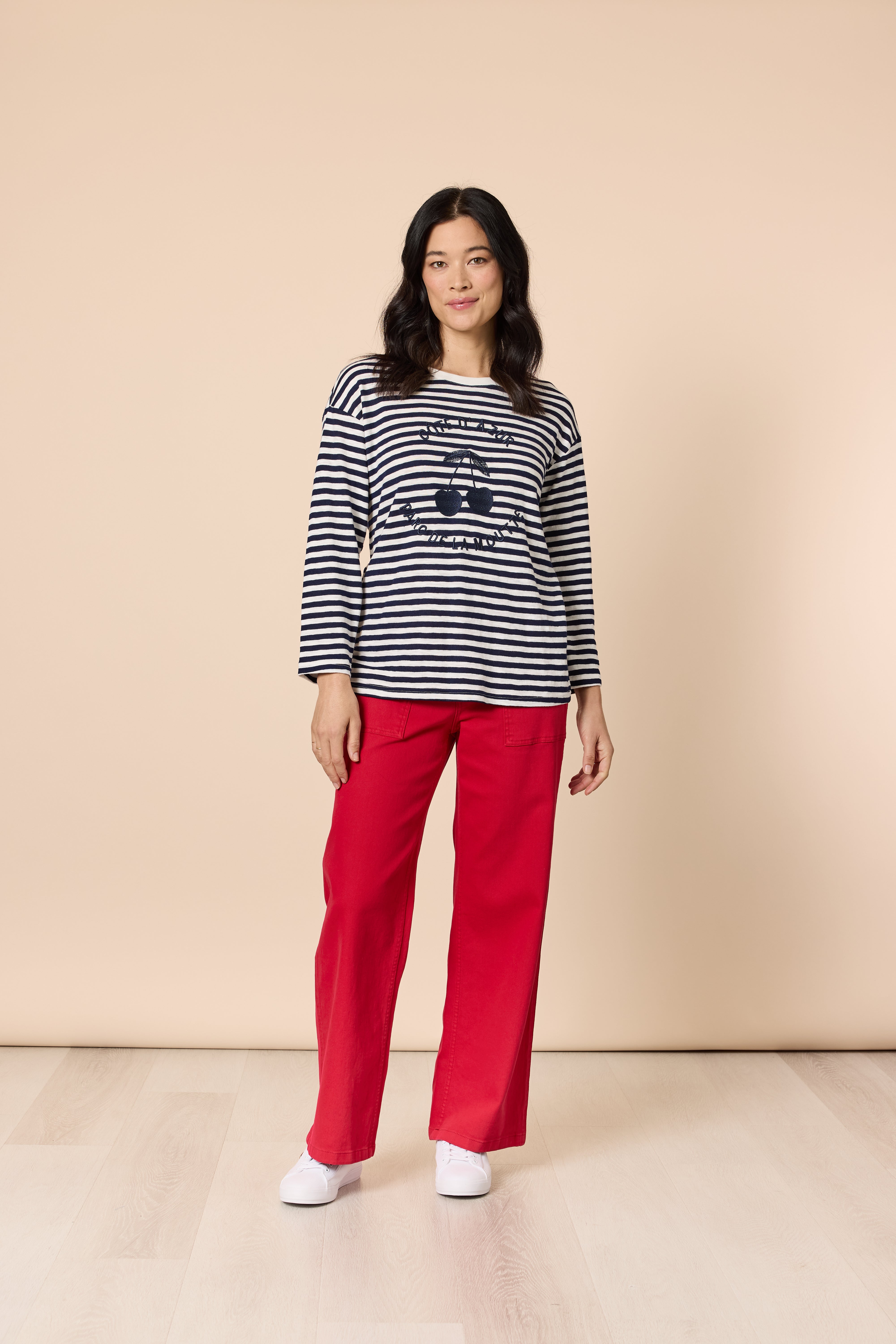 Gordon Smith Cote D 'Azure Stripe Embroidered Cherry Tee - Navy/White