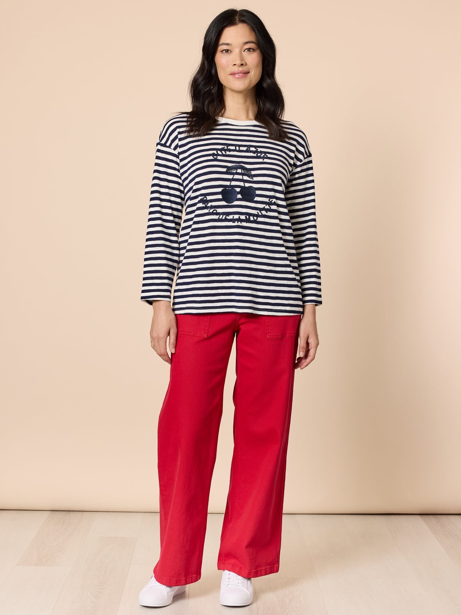 Gordon Smith Cherry Stripe Print Sheer Shirt - Navy/White