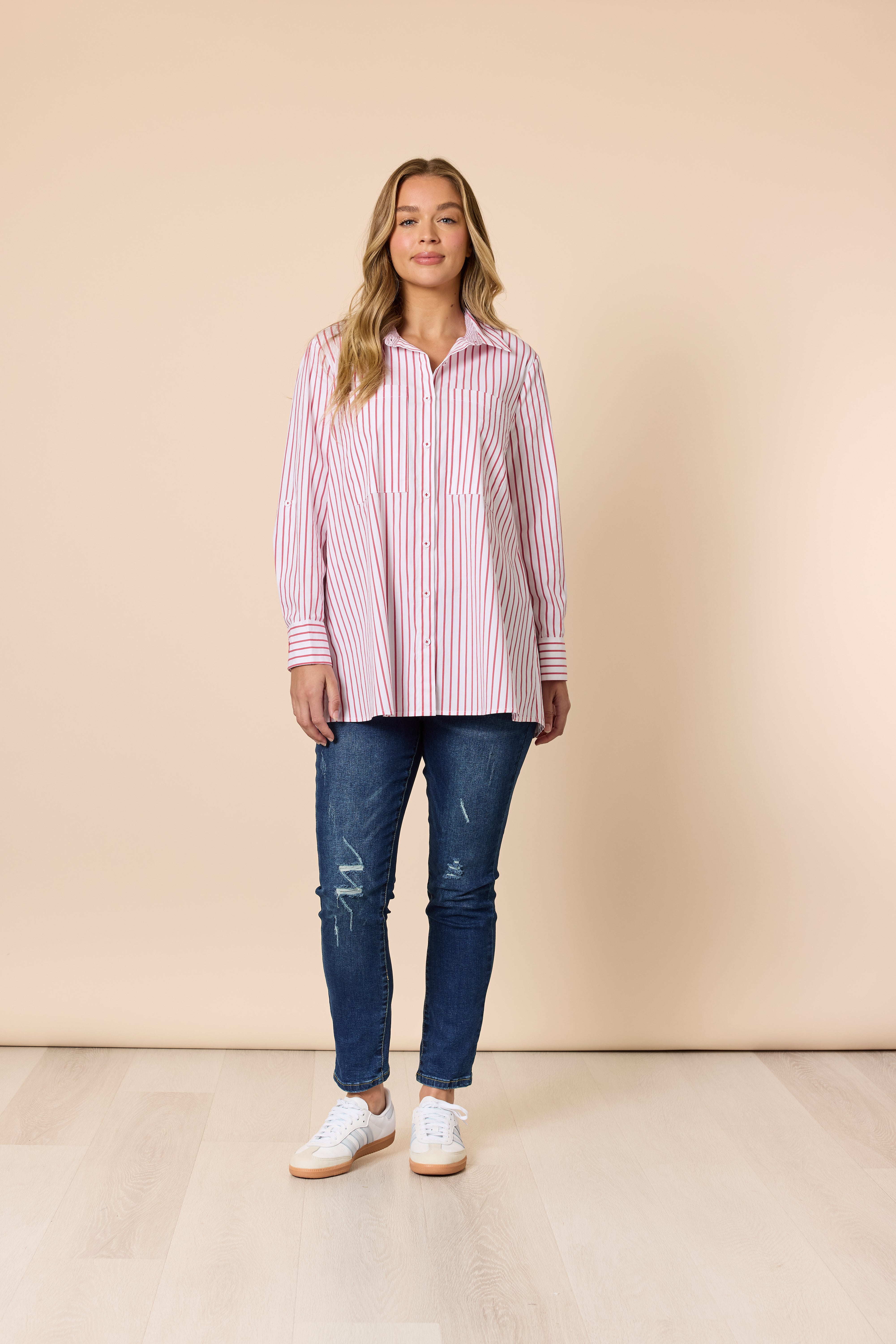 Threadz Off the Cuff Stripe Print Shirt - Red/White