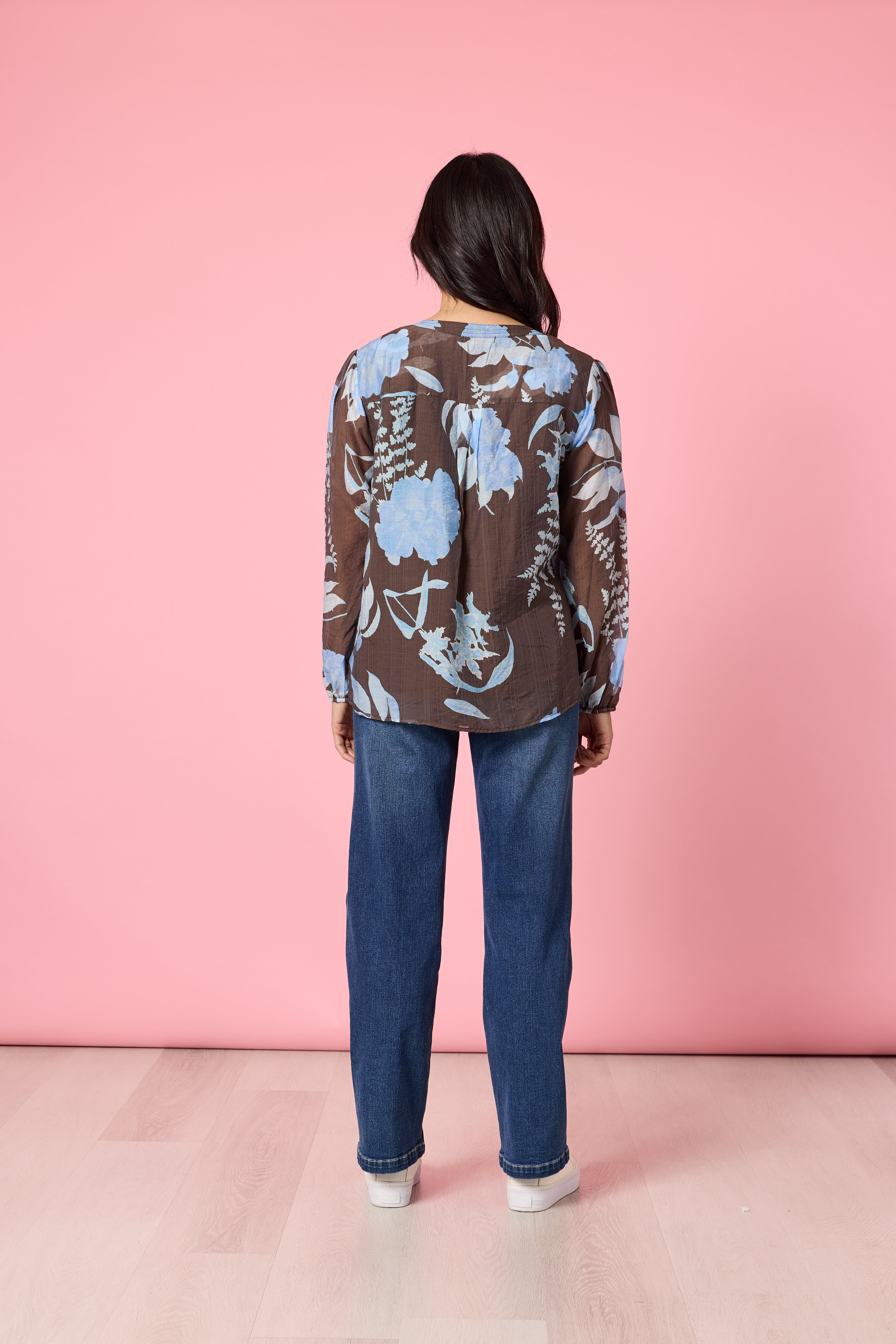 Gordon Smith Vermont Print Top - Coffee/Blue