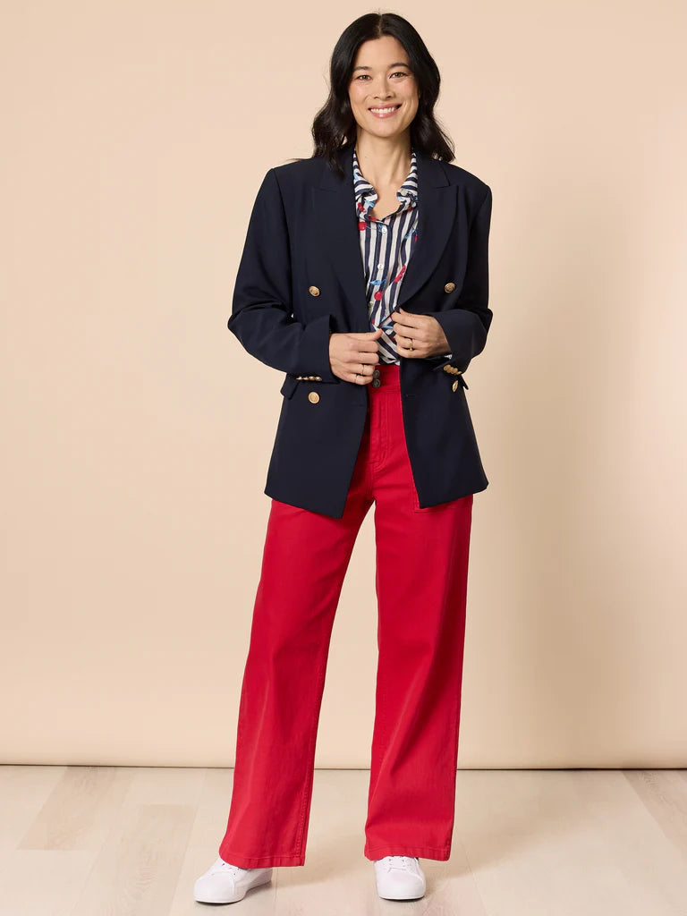 Gordon Smith Cherry Stripe Print Sheer Shirt - Navy/White