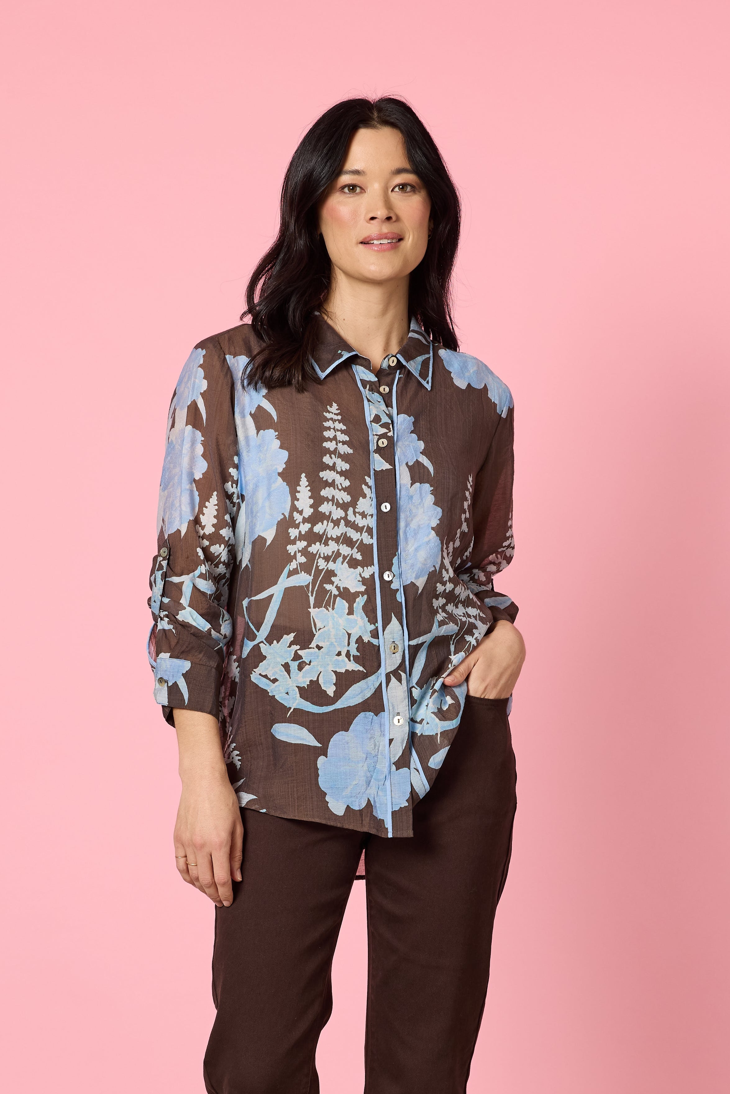 Gordon Smith Vermont Print Shirt - Coffee/Blue