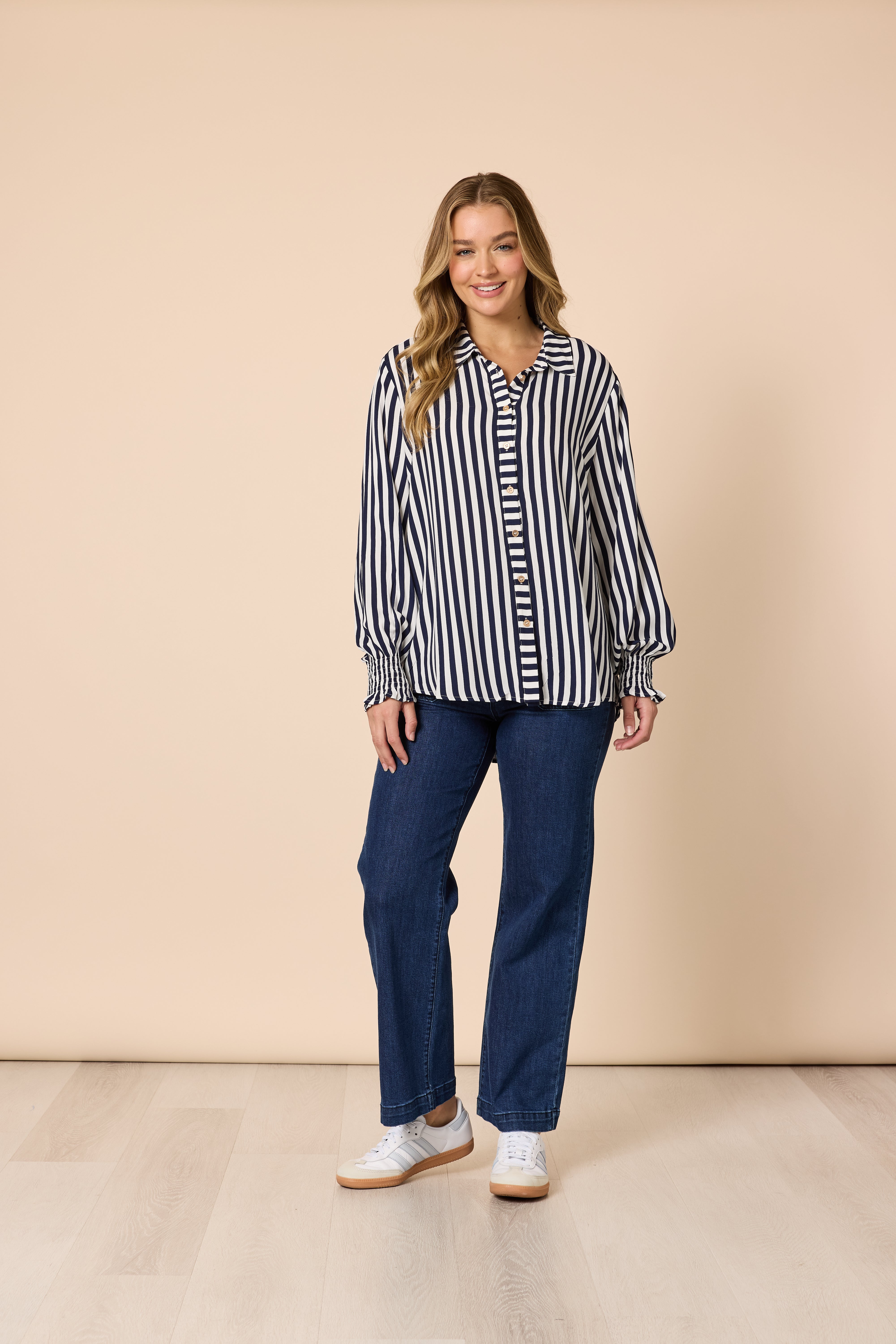 Threadz Amour Stripe Print Shirt - Navy/White